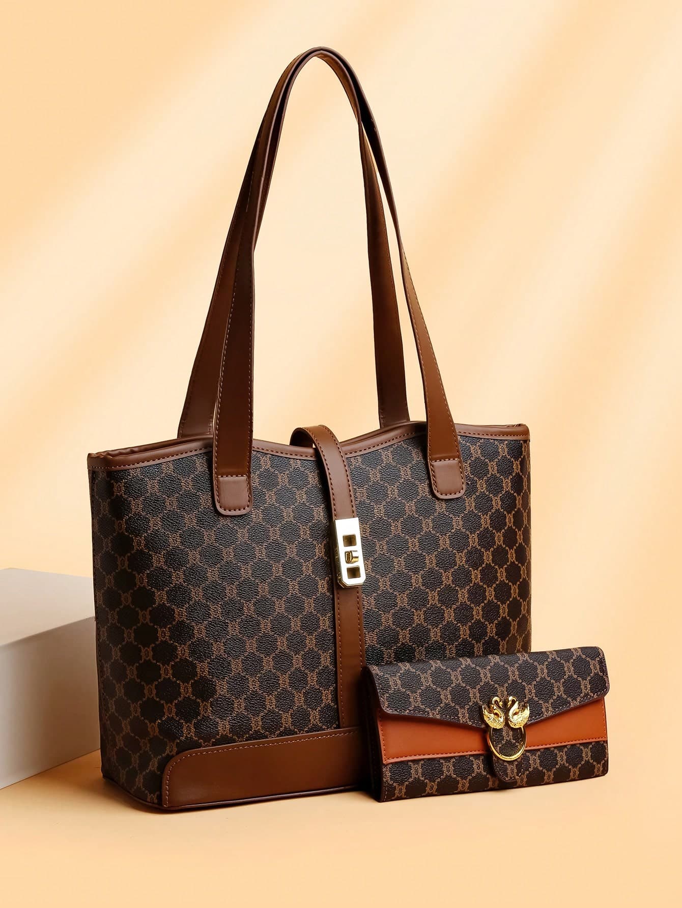 2pcs/Set Large Capacity Tote Bag & Wallet, Fashionable Shoulder Bag For Middle-Aged Women, Autumn/Winter