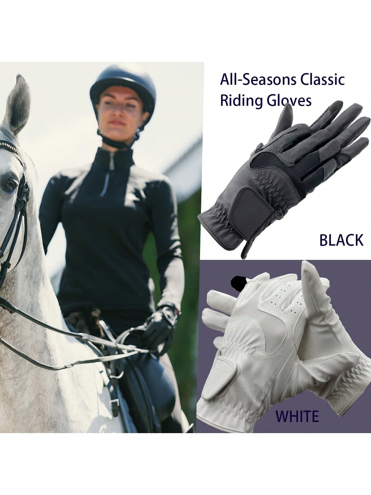 1pair High-End Quality PU Leather Patchwork Breathable Equestrian Gloves