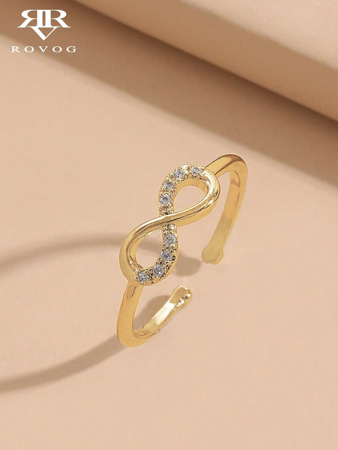 1pc Minimalist Luxury Infinite Elegant Crossover Everyday Copper Micro-Inlaid Cubic Zirconia Women Single Open Ring