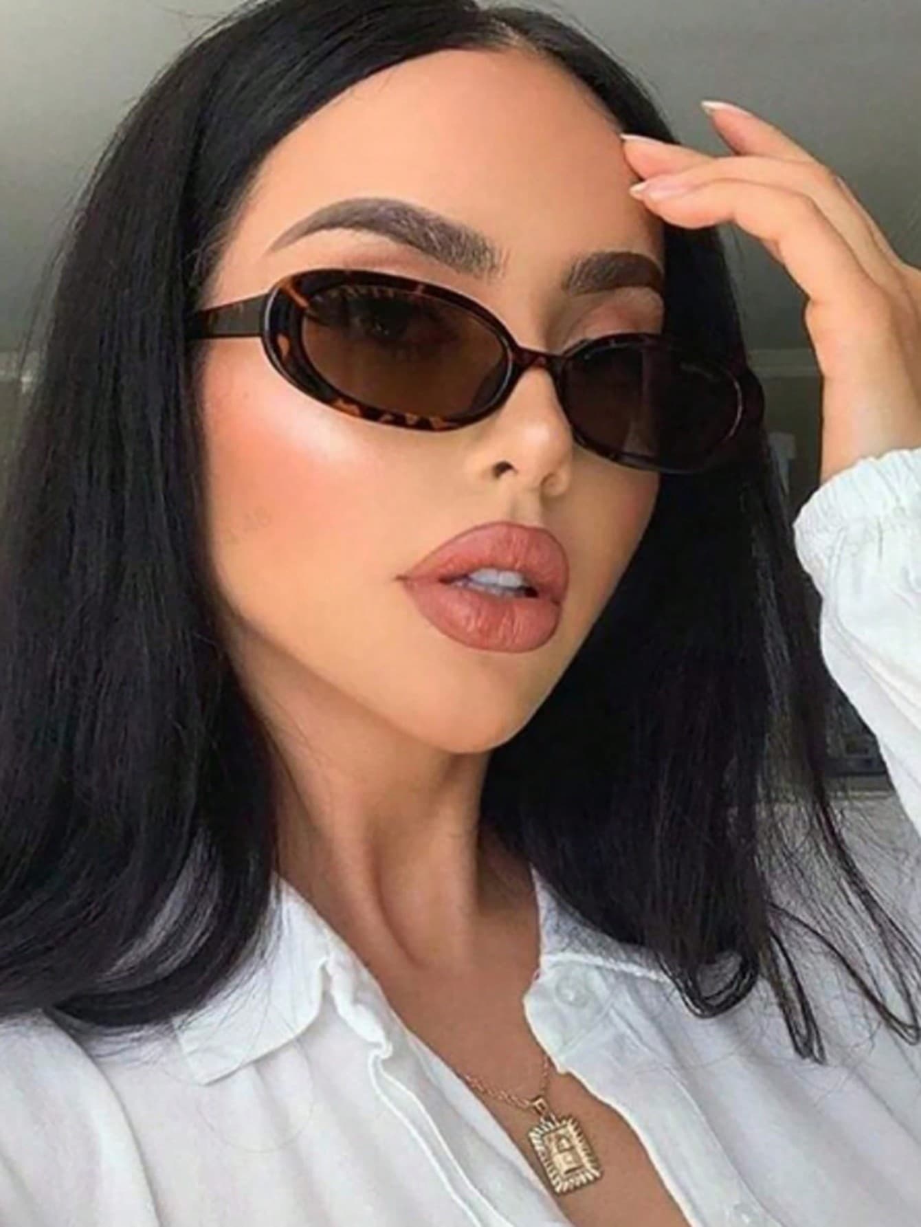 1pc Oval Shaped Women's Fashion Eyeglasses, New Y2K Small Frame Beach Accessories For Women Glasses Shades Basics Fall Winter Women Outfits Clothes Business Casual Gifts Leopard For Summer Beach Vacation,Outdoor,Travel Preppy Style For Back To School