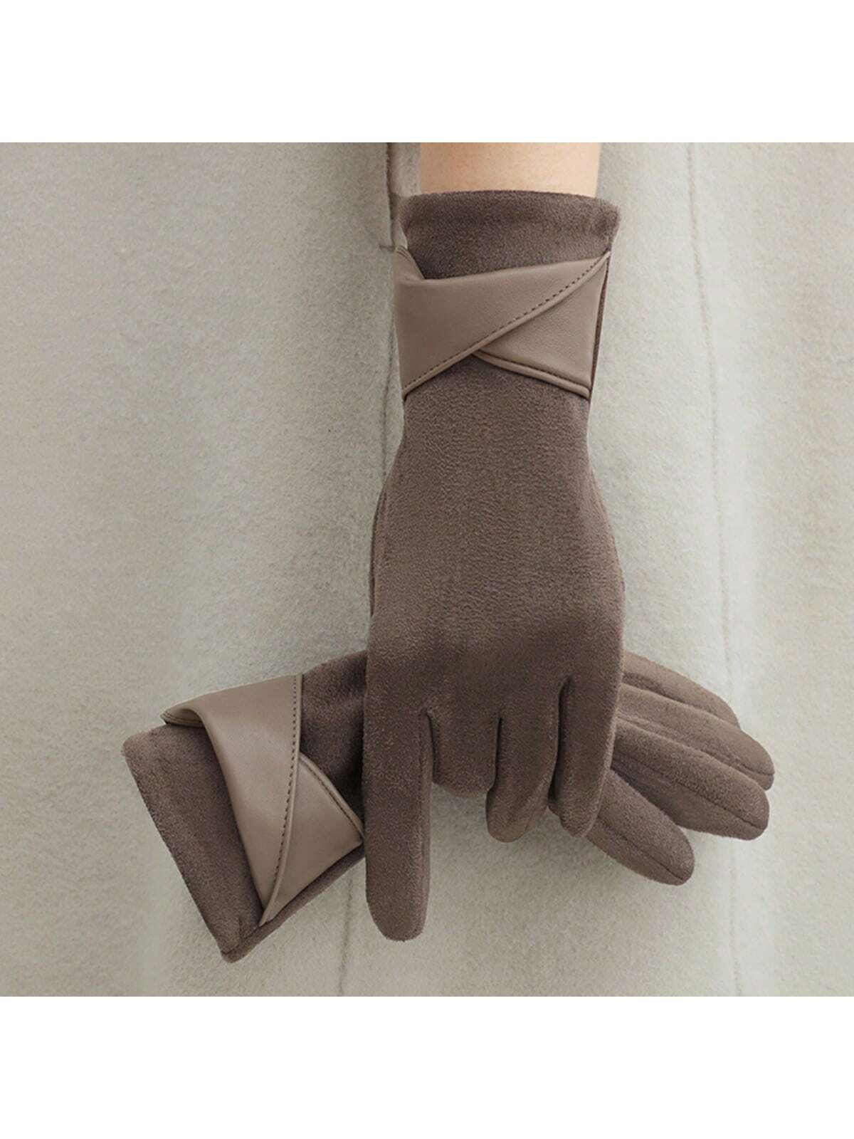 1 Pair Solid Color Casual Faux Suede Bowknot Warm Gloves, Suitable For Women Driving, Cycling In Winter, Touchscreen Capability Halloween