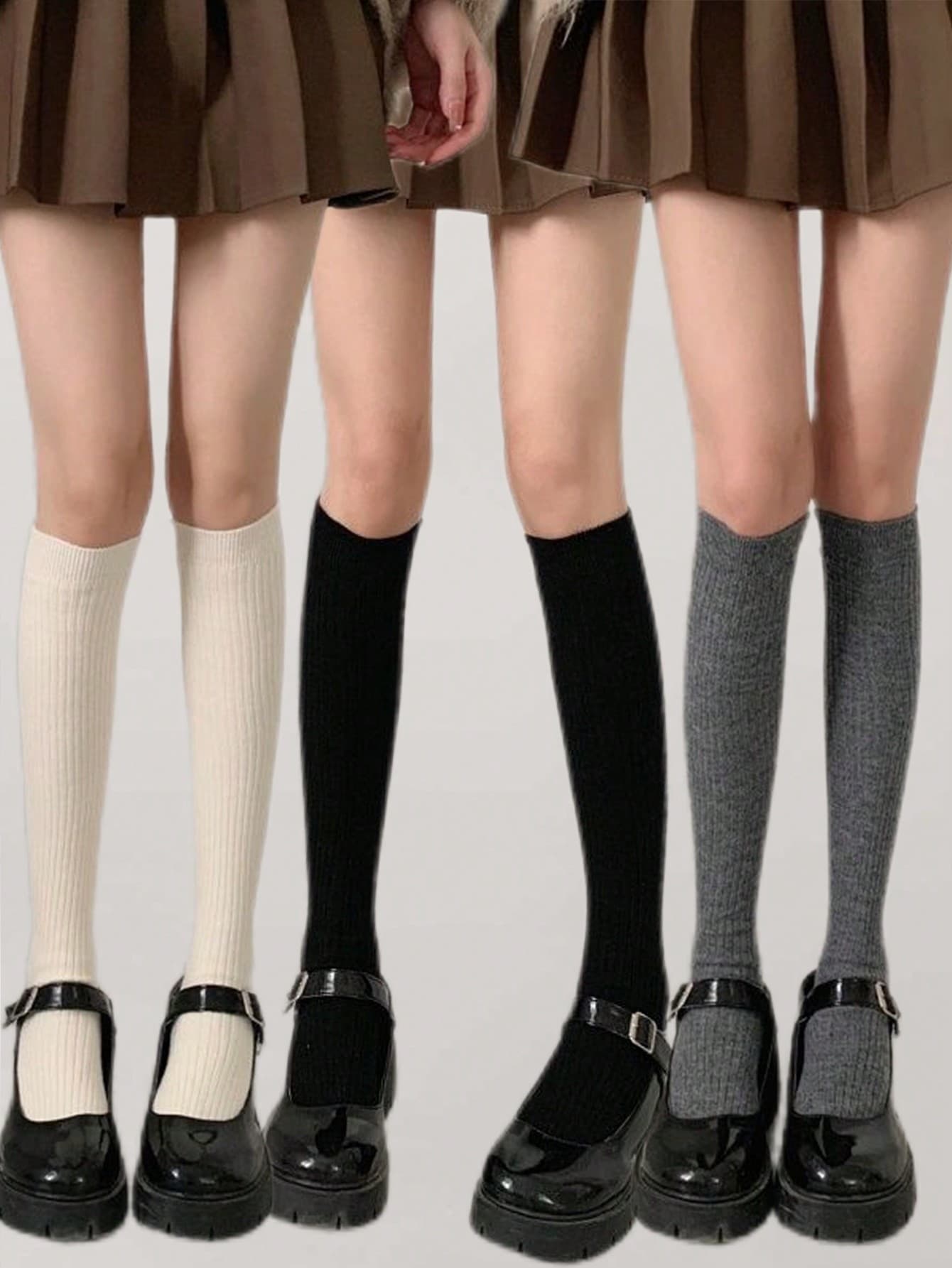 1-3 Pairs Solid Color Knitted Over-The-Knee Socks, Minimalist College Style, Suitable For Autumn/Winter, Y2K Fashion, Comfortable & Warm