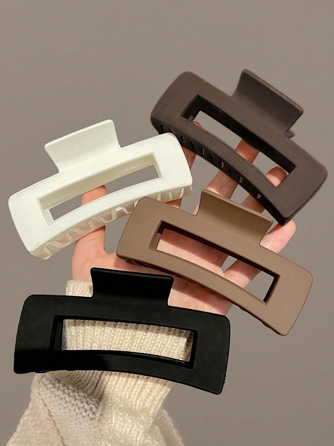 4pcs/1pc Black, White, Brown 4.33in/11cm Square Plastic Large Hair Clips, Vacation - Hair Claws For Styling, Washing Summer Claw Clip Hair Accessories