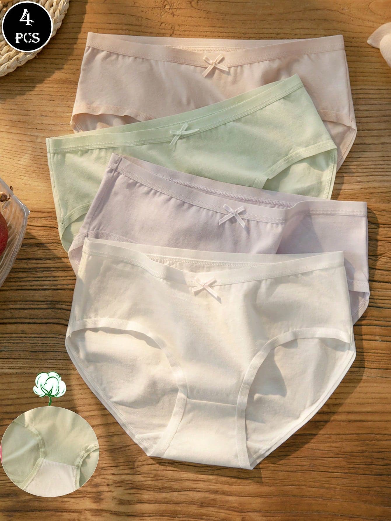 4pcs/Pack Women's Bow Textured Low Waist Multicolor Sexy Cute Comfortable Panties
