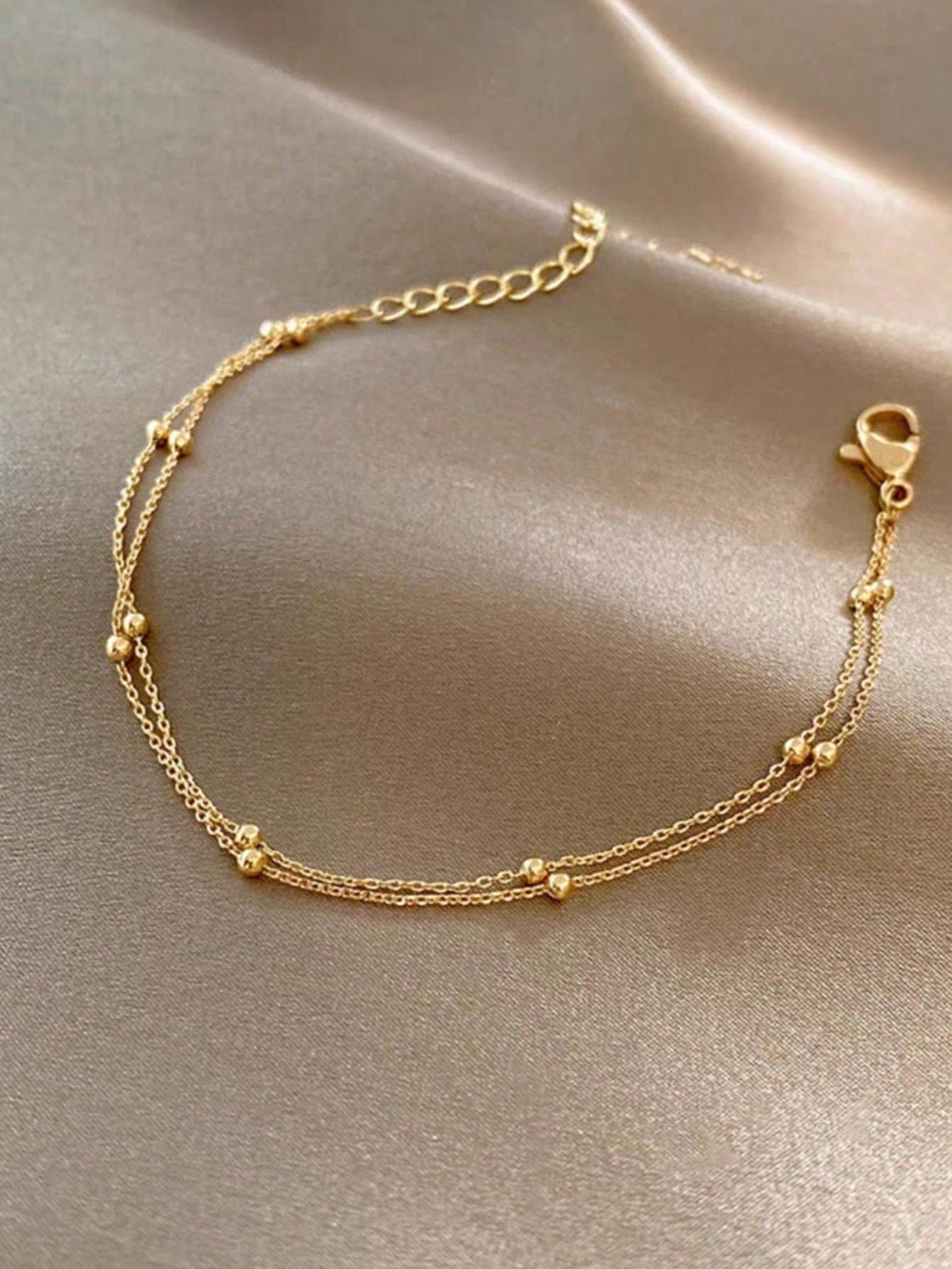 1pc Fashion Double-Layer Beaded Bracelet, Random Number Of Beads, Gold Color, Suitable For Daily Wear