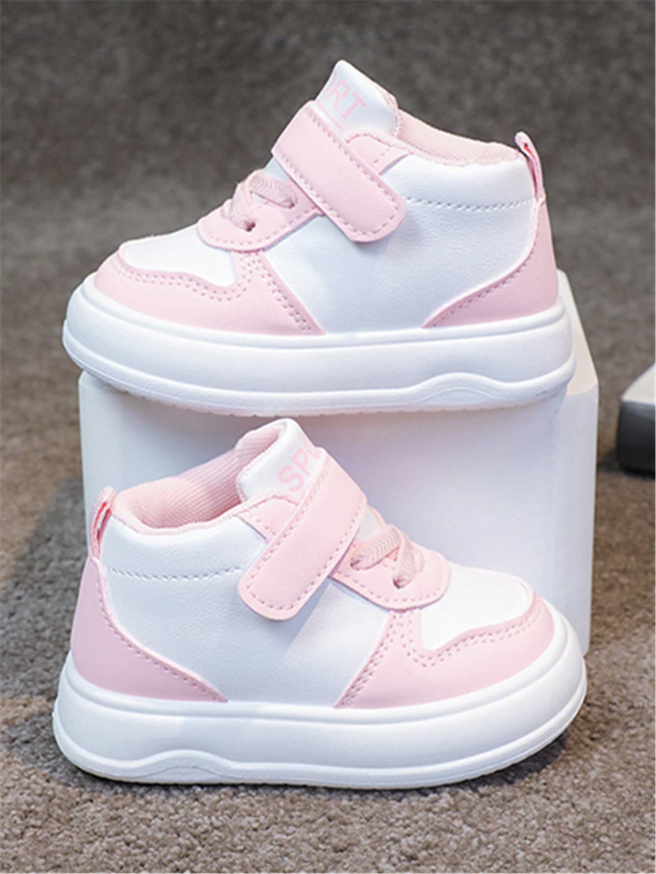 1 Pair Children's New Fashion Comfortable Soft Bottom PU Hook And Loop Design Boys/Girls High-Top Warm Flat Cute Outdoor Non-Slip Sports Shoes, Suitable For Autumn/Winter