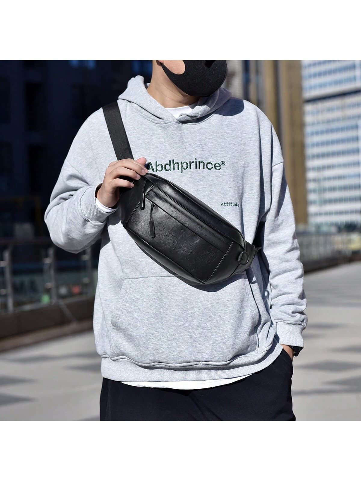 Men's Sling Bag, Solid Color Casual Commuter Street Multifunctional Chic Chest Bag, Retro Interesting Gift For Travel, Christmas, Thanksgiving, Vacation, Hiking, Winter, Large Capacity Multifunctional Outdoor Portable Fashion Casual Student Boyfriend Gift, Chest Bag, Shoulder Bag, Handbag, Leather Bag, Messenger Bag, Waist Bag, Men's Bag, Vintage Travel Essential Black Bag, Camping, Holiday Essential, Camping