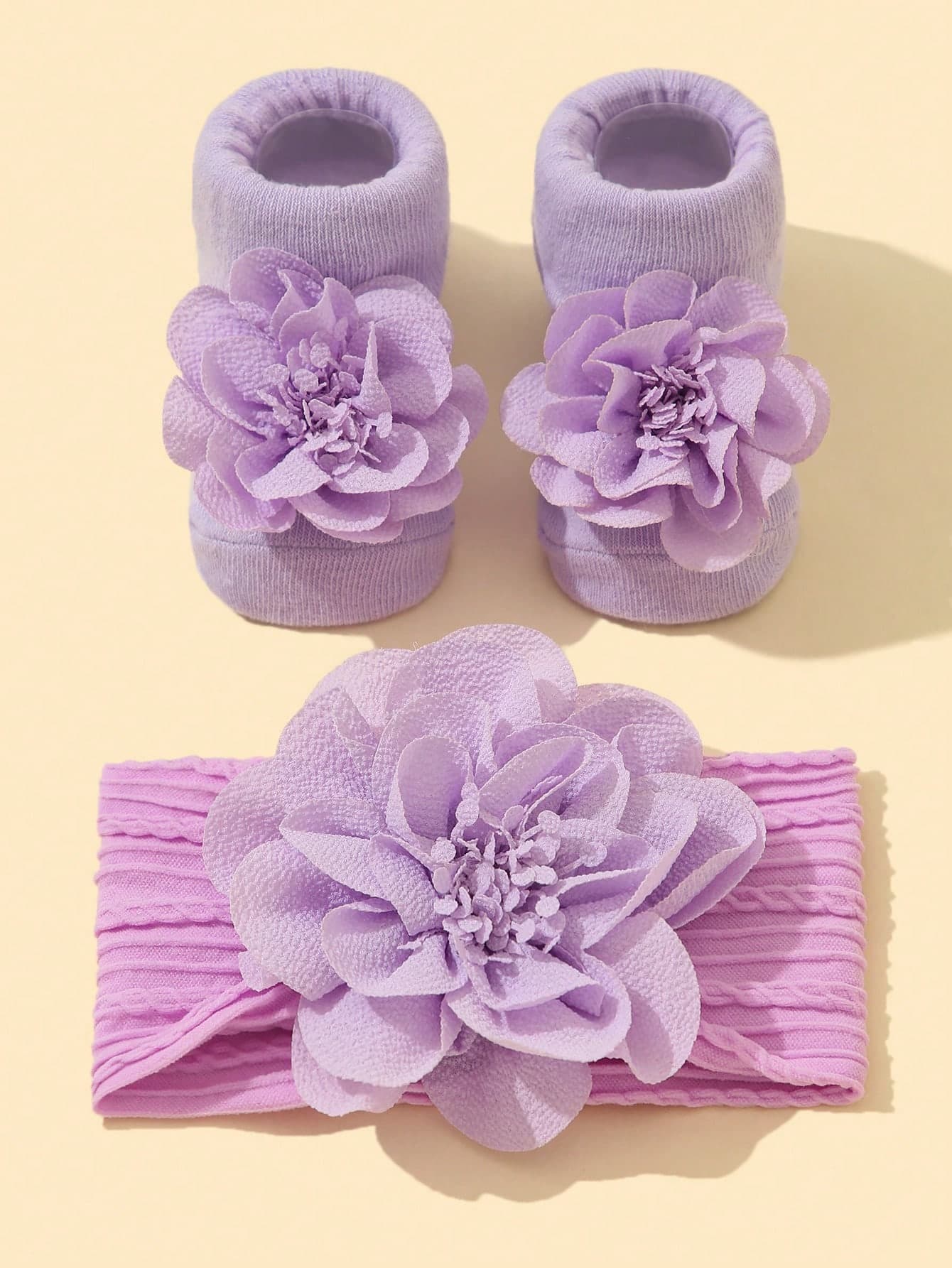 1pc Nylon Soft Princess Floral Headband + 1 Pair Baby Anti-Slip Knee High Socks Love Valentine