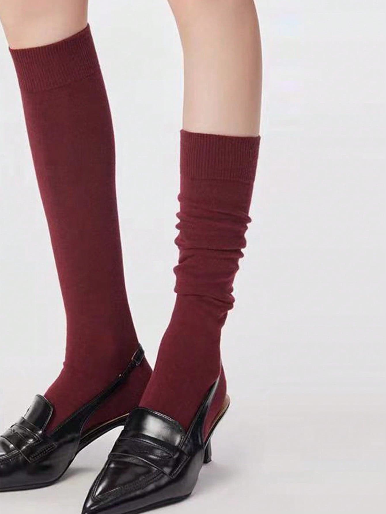1 Pair Women Red Calf Length Socks, Autumn/Winter, Cozy