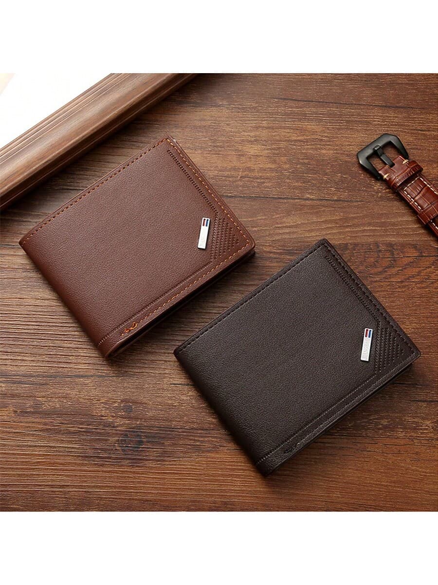 1-2pcs Men's PU Leather Short Wallet, Fashionable Plaid Soft Wallet, Large Capacity With Multiple Card Slots, Can Store Large Bills, Simple Coin Purse, Credit Card, Bank Card, ID Card, Photo Slot, Business Casual Style, Ideal Gift For Men's Birthday Or Partner, Fashionable Youth Style Suitable For Both Men And Women