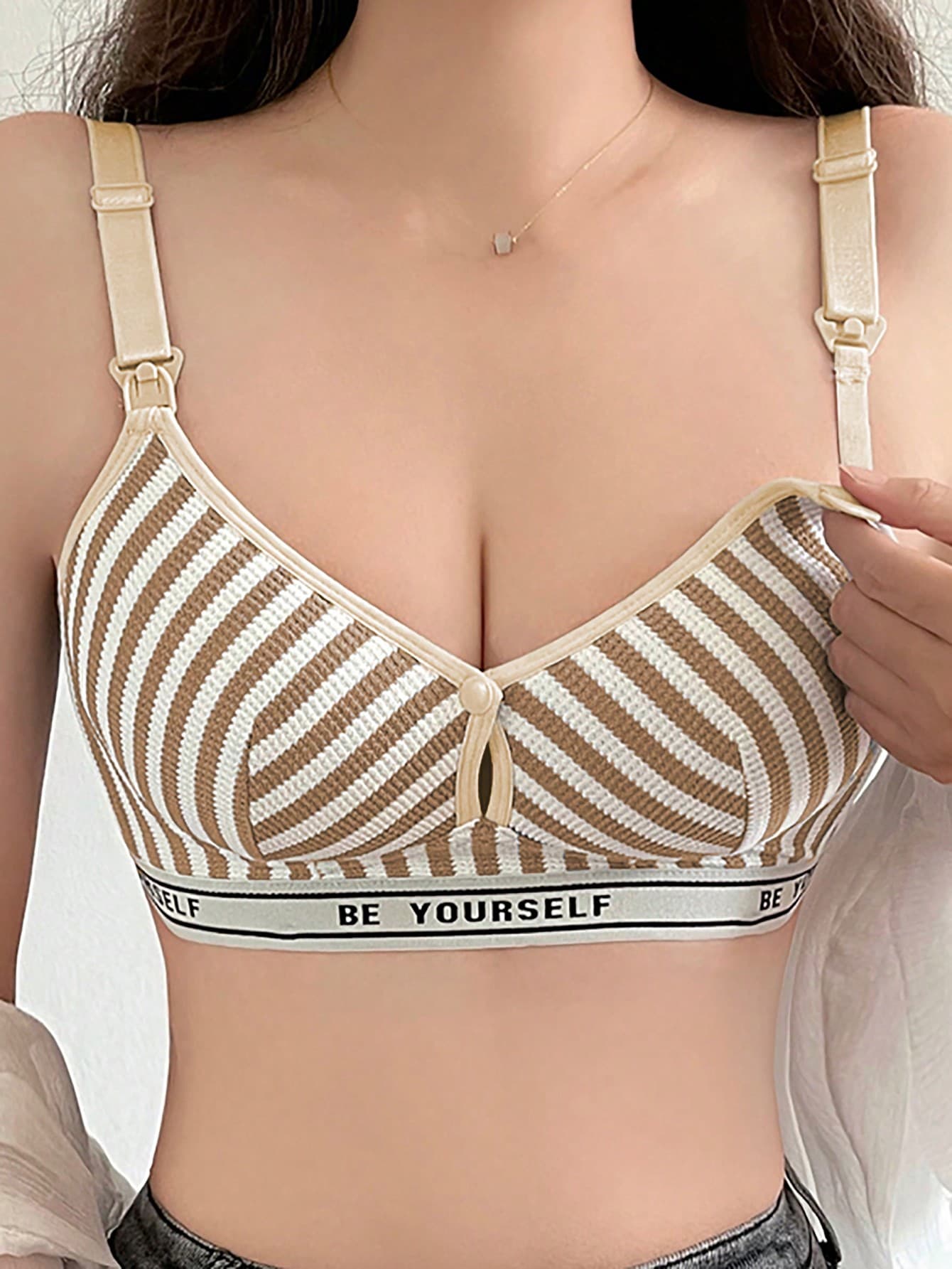 Maternity Contrast Stripe Gather Nursing Lingerie Bra, Wireless, Comfortable & Breathable For Breastfeeding