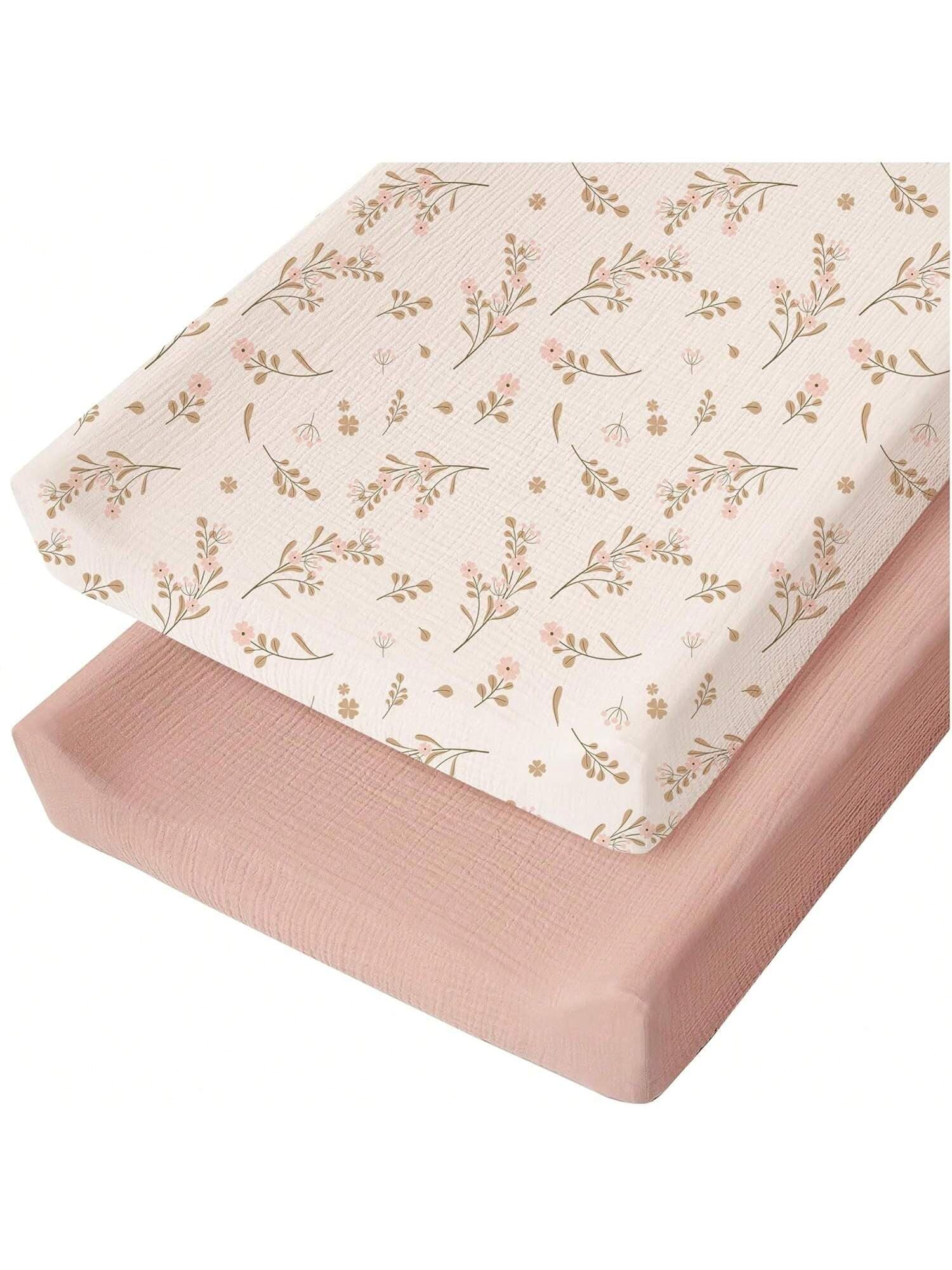 2pcs Baby Diaper Changing Pad Cover, Unisex, Fitted Diaper Station Mat, Soft Diaper Changing Pad, Heart Pattern For Valentine's Day
