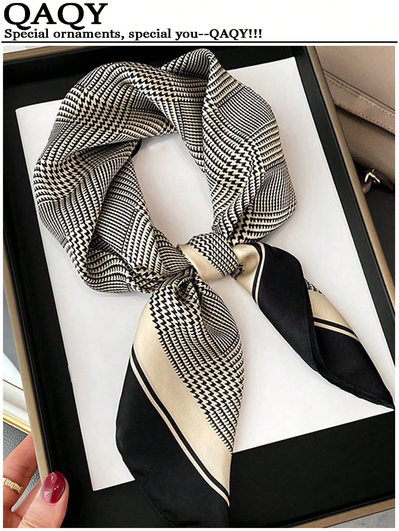 1pc Women Classic Vintage French Border Houndstooth Print Multi-Use Square Scarf For Spring Vacation Party Beach Banquet Outfit