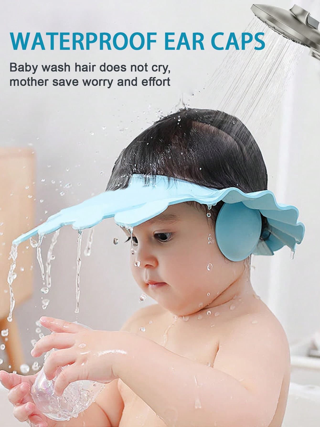 1pc Baby Waterproof Ear Protector Shampoo Cap, Cute Adjustable Baby Bath Cap, Suitable For Boys And Girls Daily Bathing, Hair Cutting, Sun Protection