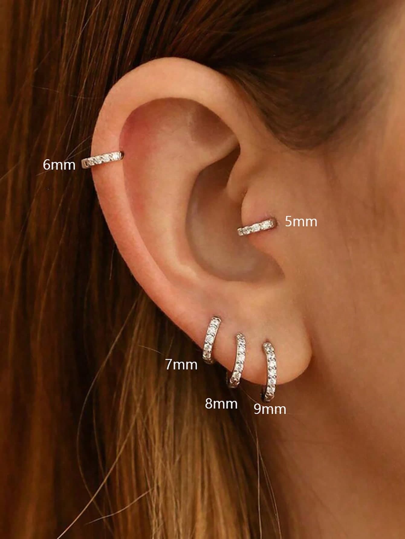 2pcs Elegant 5-9mm Copper Micro-Inlaid Cubic Zirconia Fashion Gold Color Hoop Earrings Jewelry Set For Women, Suitable For Cartilage Stacking, Daily And Party Wear