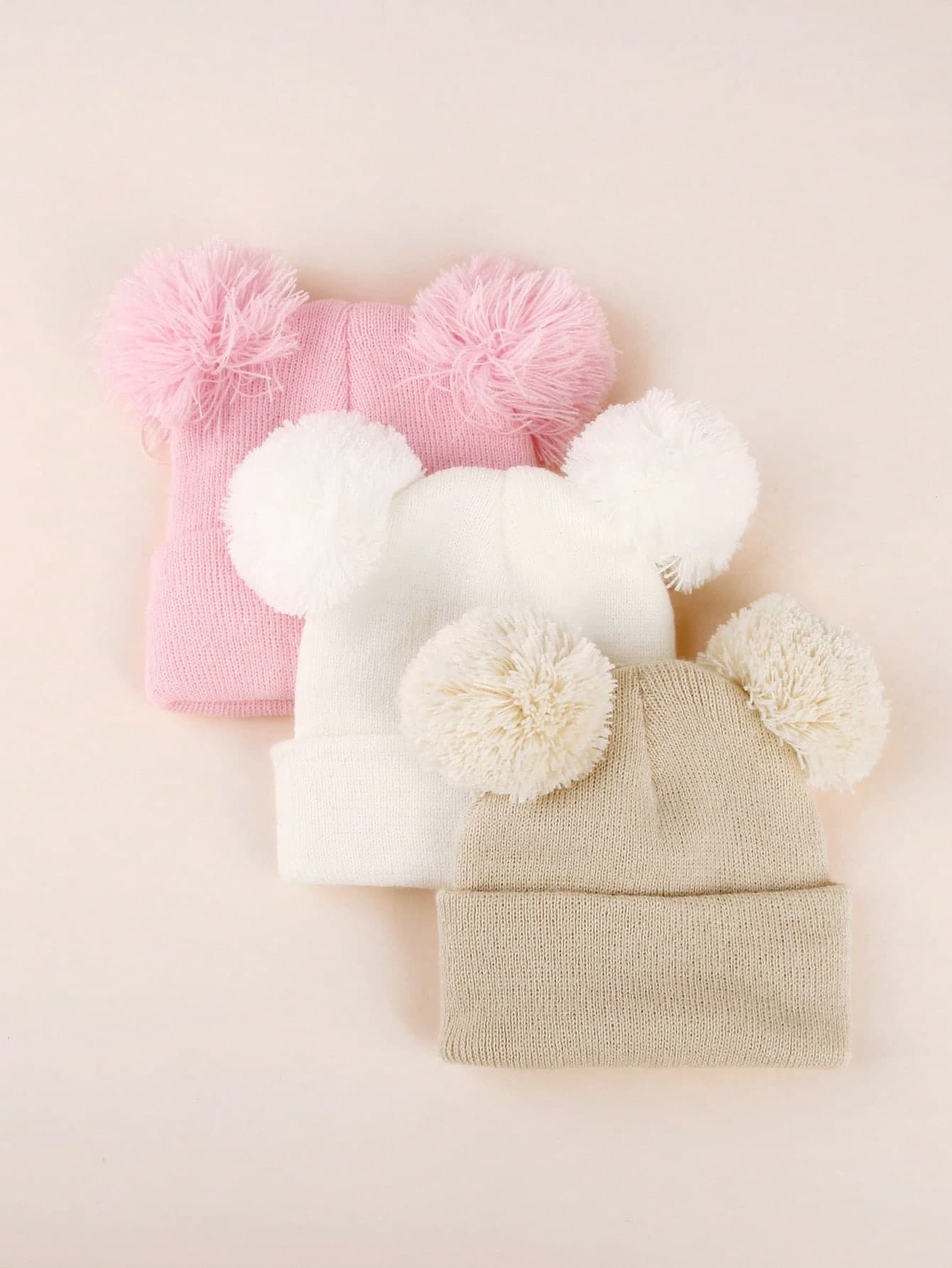 3PCS Toddler Baby Knit Double Ball Ear Ion Beanies, Thin Warm Solid Color Versatile Knitted Caps For Infants, Autumn/Winter