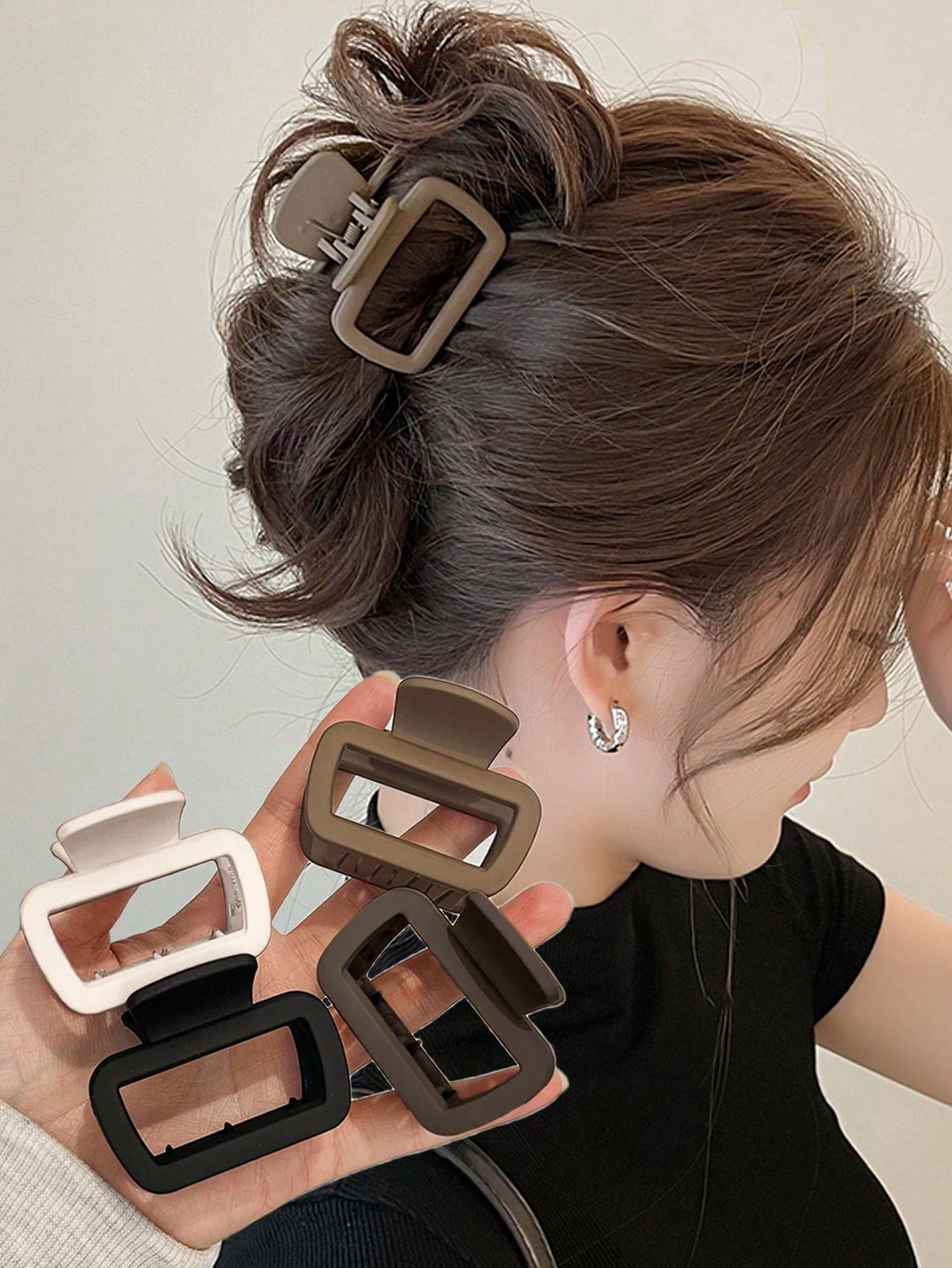 4pcs/1pc Medium Black, White, Brown, Khaki Square 5cm/1.97in Plastic Hair Clips, Style, Hair Accessories, Vacation Hair Claw Summer Claw Clip Beach