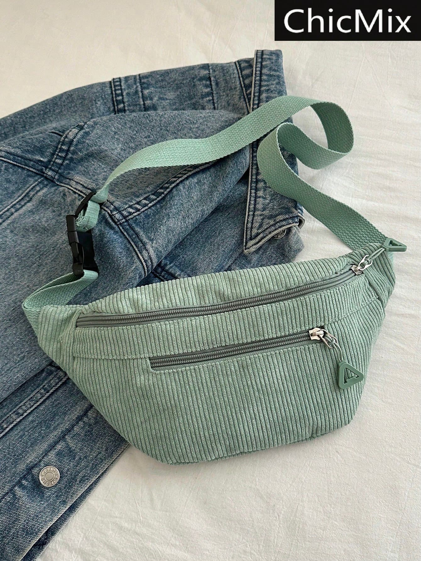 Fashionable Solid Color Zipper Side Pocket Casual Chest Bag, Suitable For Shopping, Wallet Storage, Also Suitable For Young Women, College Students, Newbies, White-Collar Workers, Etc. Very Suitable For Office, University, Work, Business, Commuting, Outdoor Activities, Travel And Outings. , Green