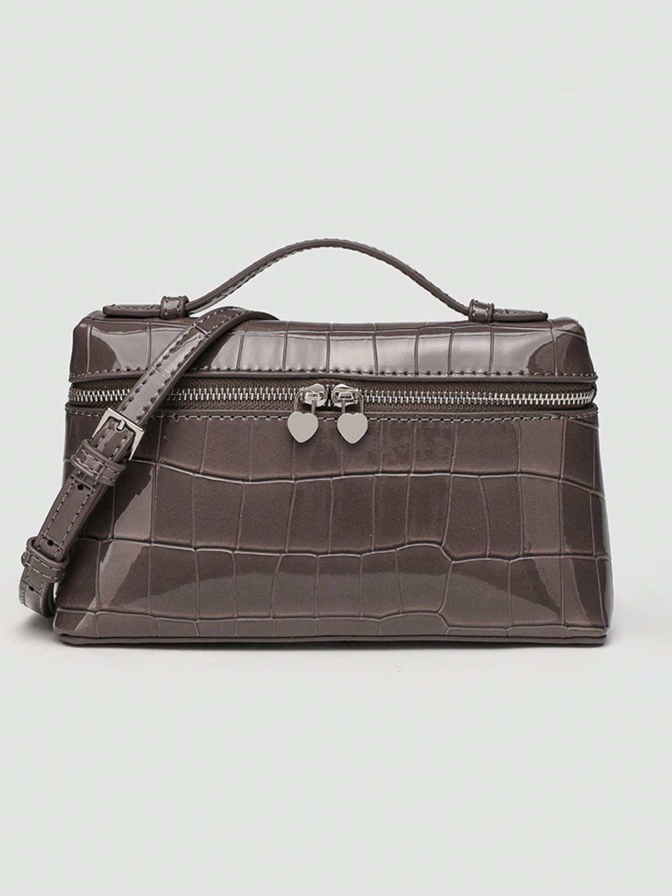 1pc Solid Color Crocodile Embossed PU Square Shoulder Bag For Women, Fashionable Handbag For Daily Use, Animal Print Women Bag