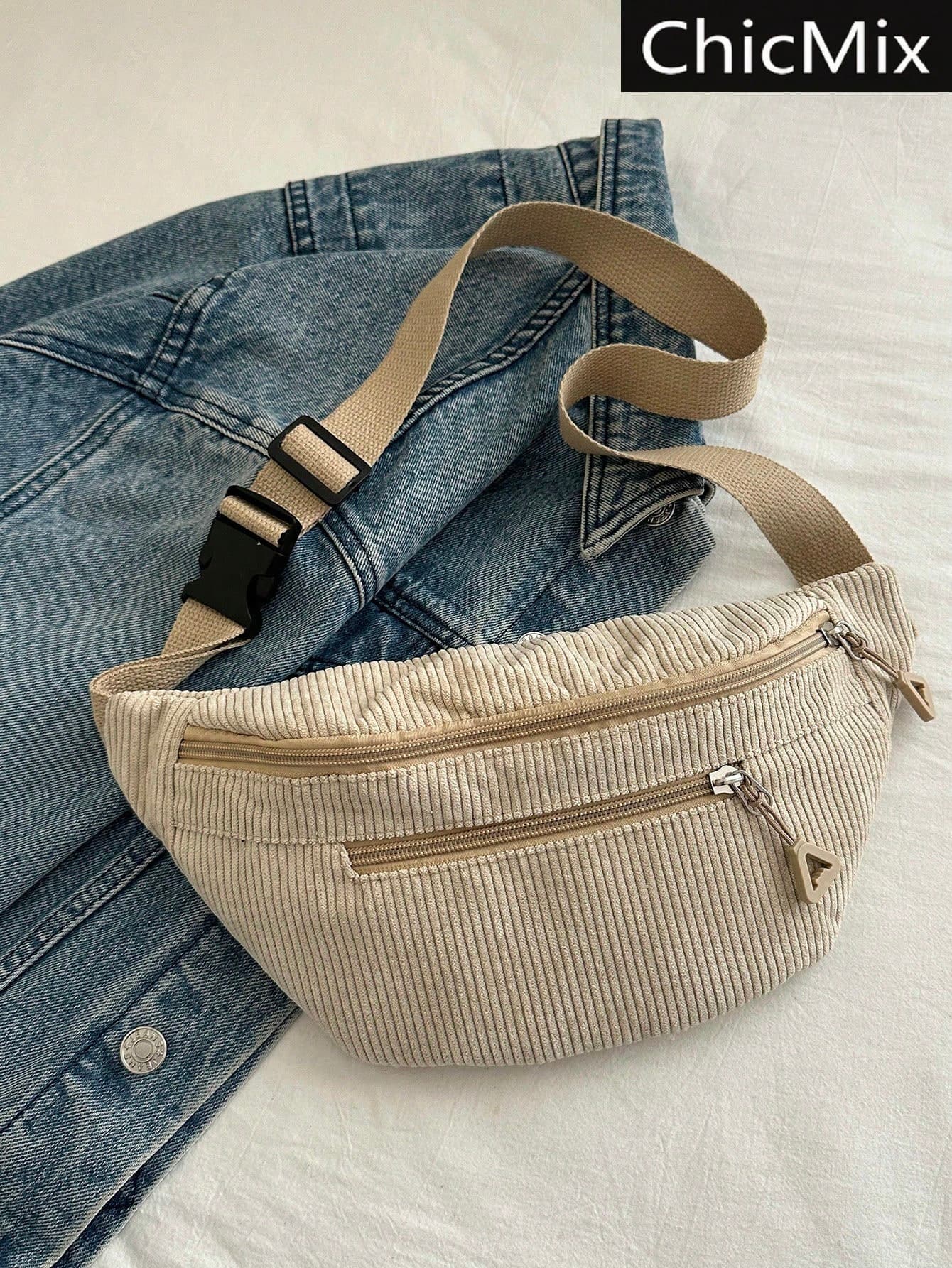 Fashionable Solid Color Zipper Side Pocket Casual Chest Bag, Suitable For Shopping, Wallet Storage, Also Suitable For Young Women, College Students, Newbies, White-Collar Workers And Others. Very Suitable For Office, University, Work, Business, Commuting, Outdoor Activities, Travel And Outings., Cream Bag