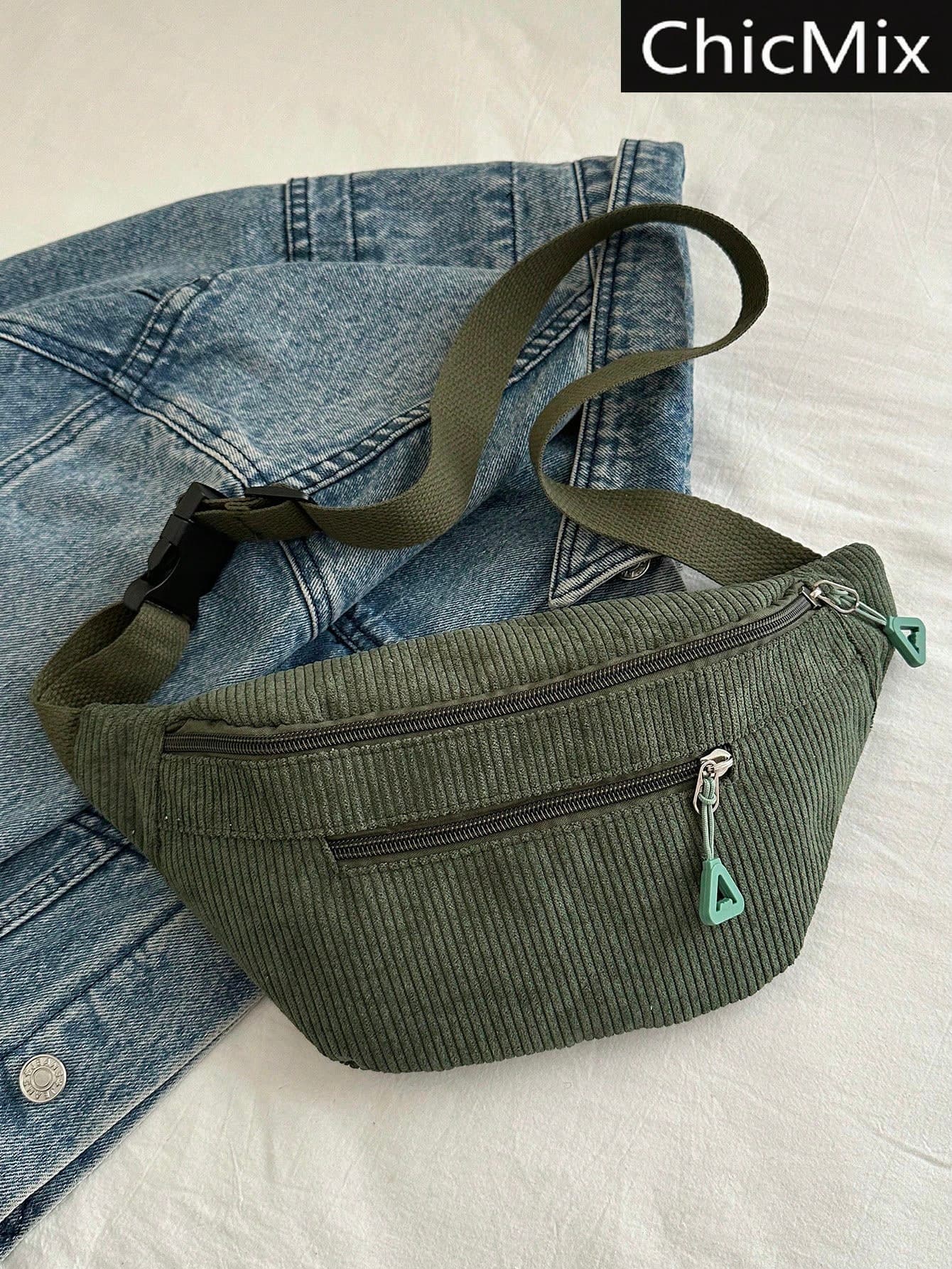 Fashionable Solid Color Zipper Side Pocket Casual Chest Bag, Suitable For Shopping, Wallet Storage, Also Suitable For Young Women, College Students, Newlyweds, White-Collar Workers And Others. Very Suitable For Office, University, Work, Business, Commuting, Outdoor Activities, Travel And Outings. , Green