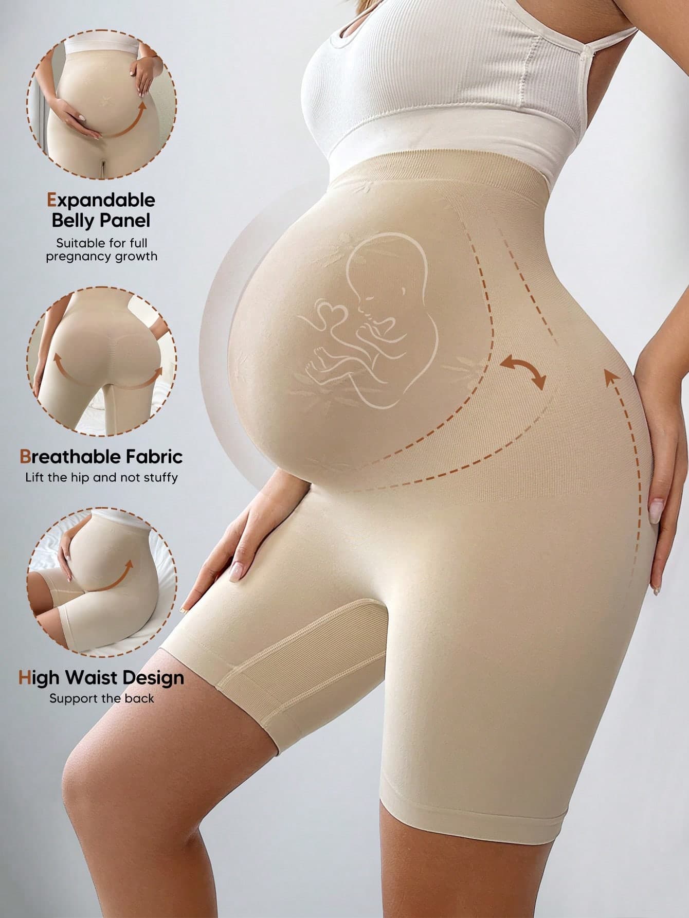 Pregnant Women's High Stretch Waist Maternity Leggings, Suitable For Daily Wear Casual Summer