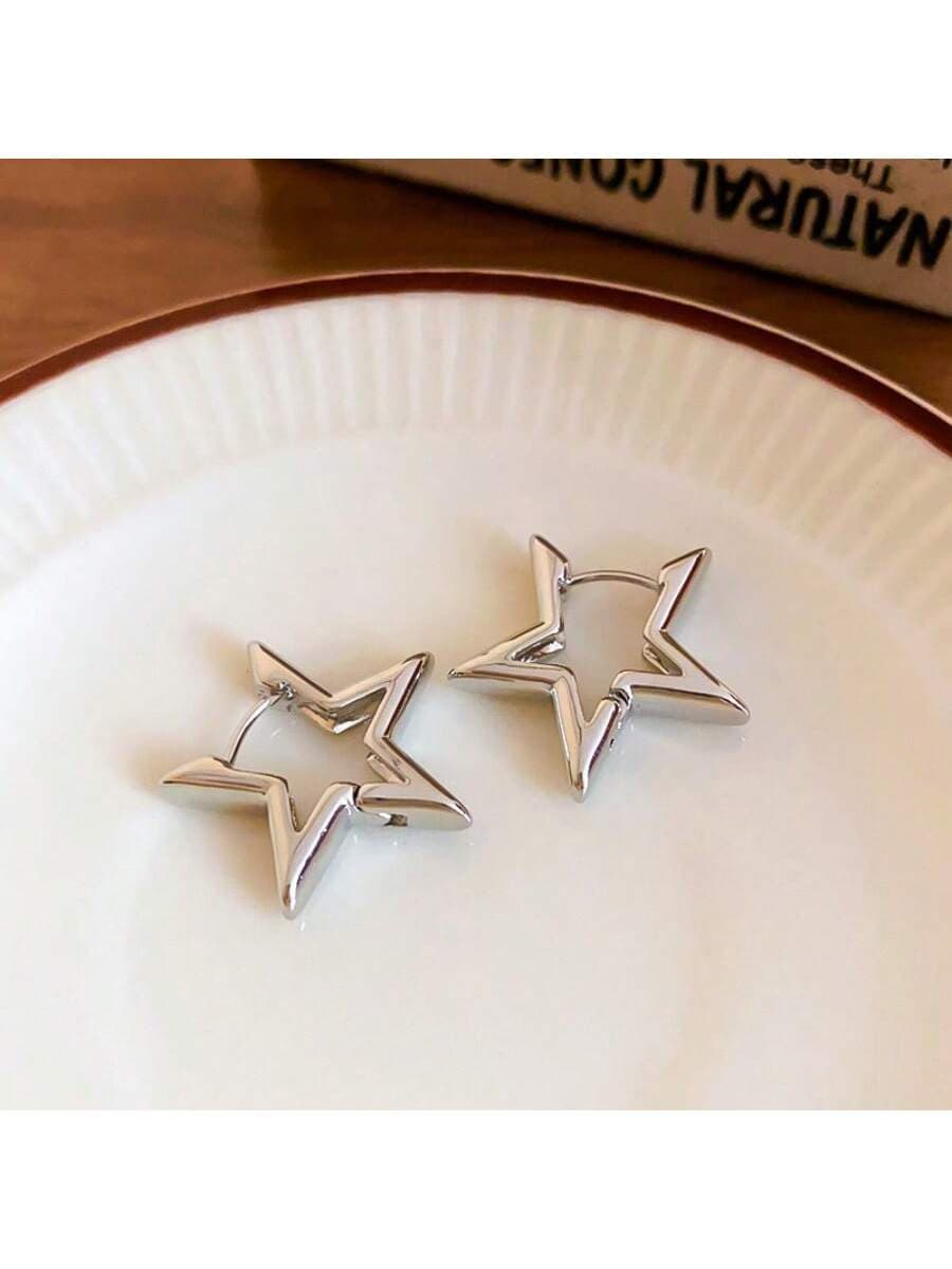 Andkiss 1 Pair Of Star-Shaped Hoop Earrings, Suitable For Women's Everyday And Holiday Wear