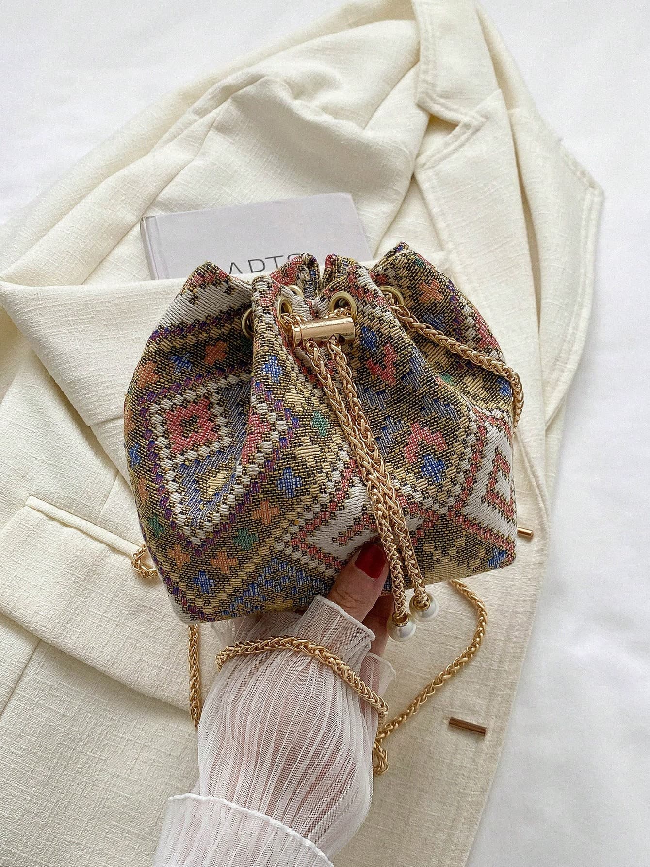 Mini Fashionable Color Block Drawstring Design Crossbody Bag, Suitable For Valentine's Day