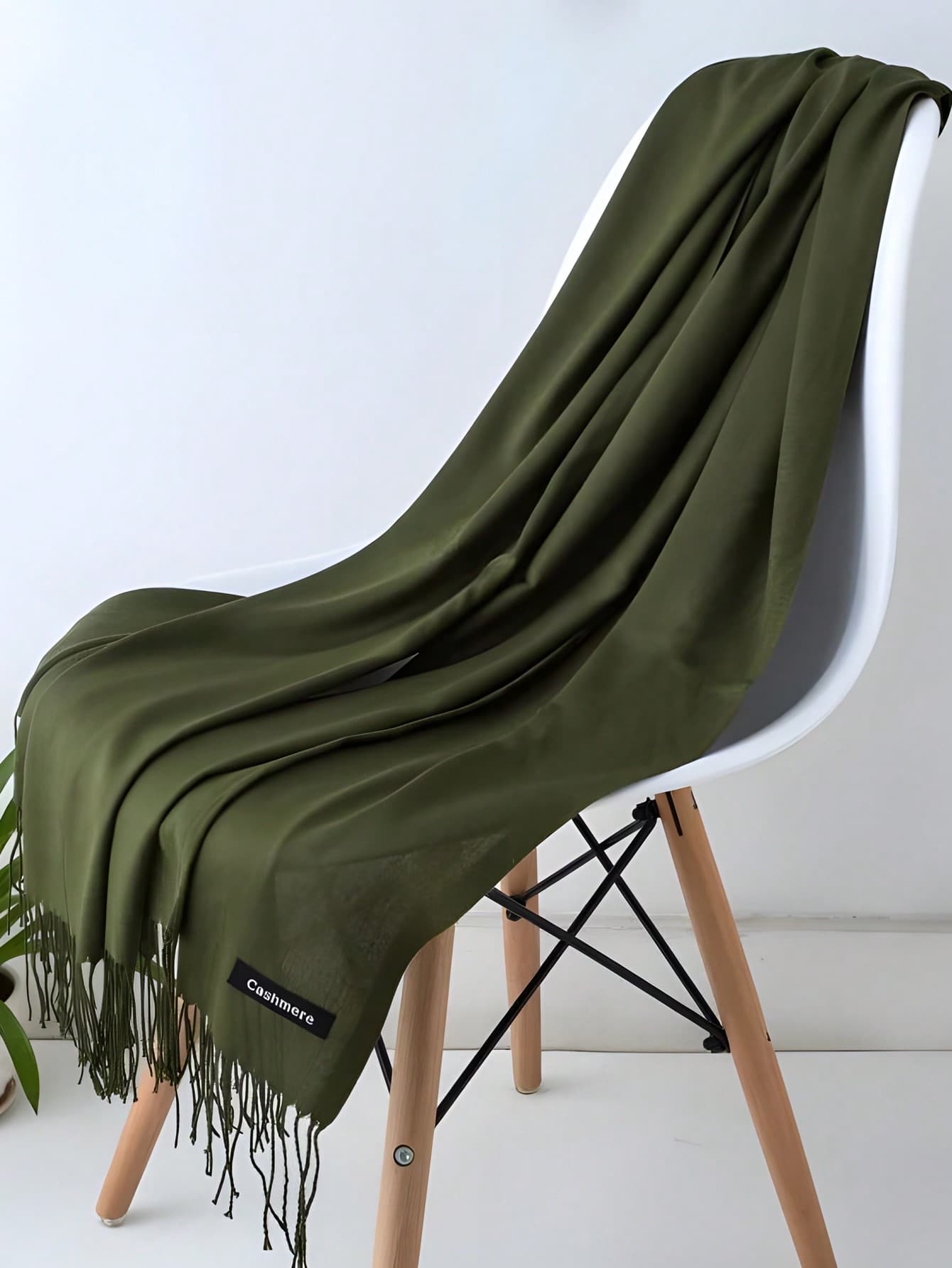 1pc Women Plus Size Thin Fringed Green Shawl For Air-Conditioned Room, Warm Soft, For Daily Outing, Modest Headscarf