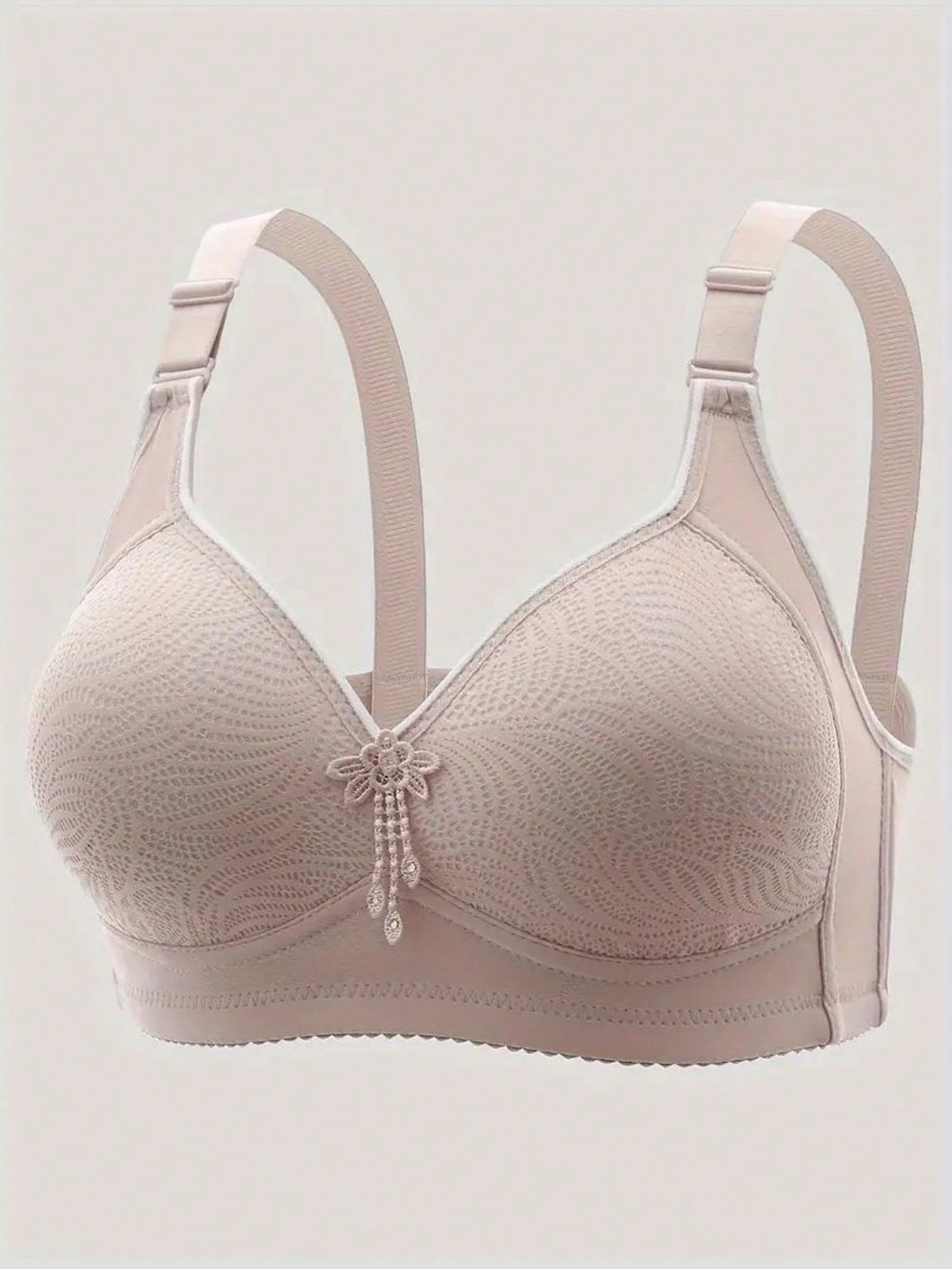 EssElegance Women's Wire-Free Lace Applique Push-Up Full Coverage Comfortable Bra