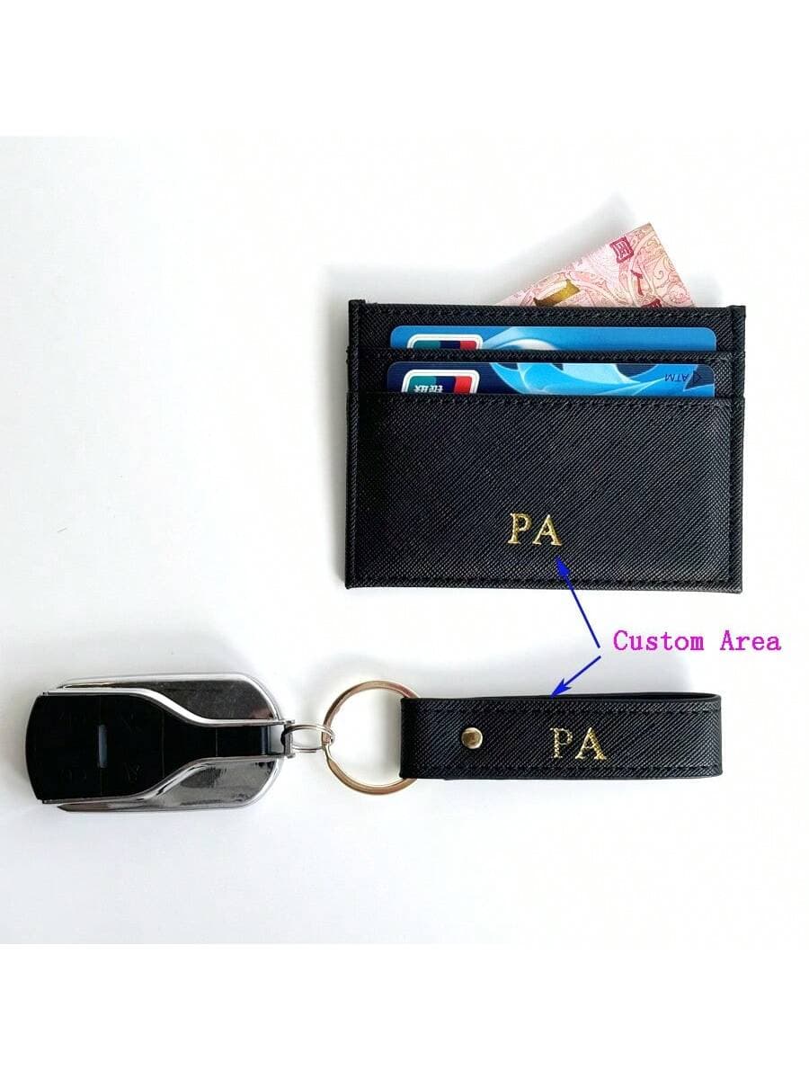 Customized Name PU Leather Card Clip Keychain Gift Box Set, Personalized Wallet, Car Keychain, Birthday Gift, Minimalist, Business Casual, For Her, Family, Girlfriend, Anniversary, Class Of 2026 Graduation, Father's Day Gift