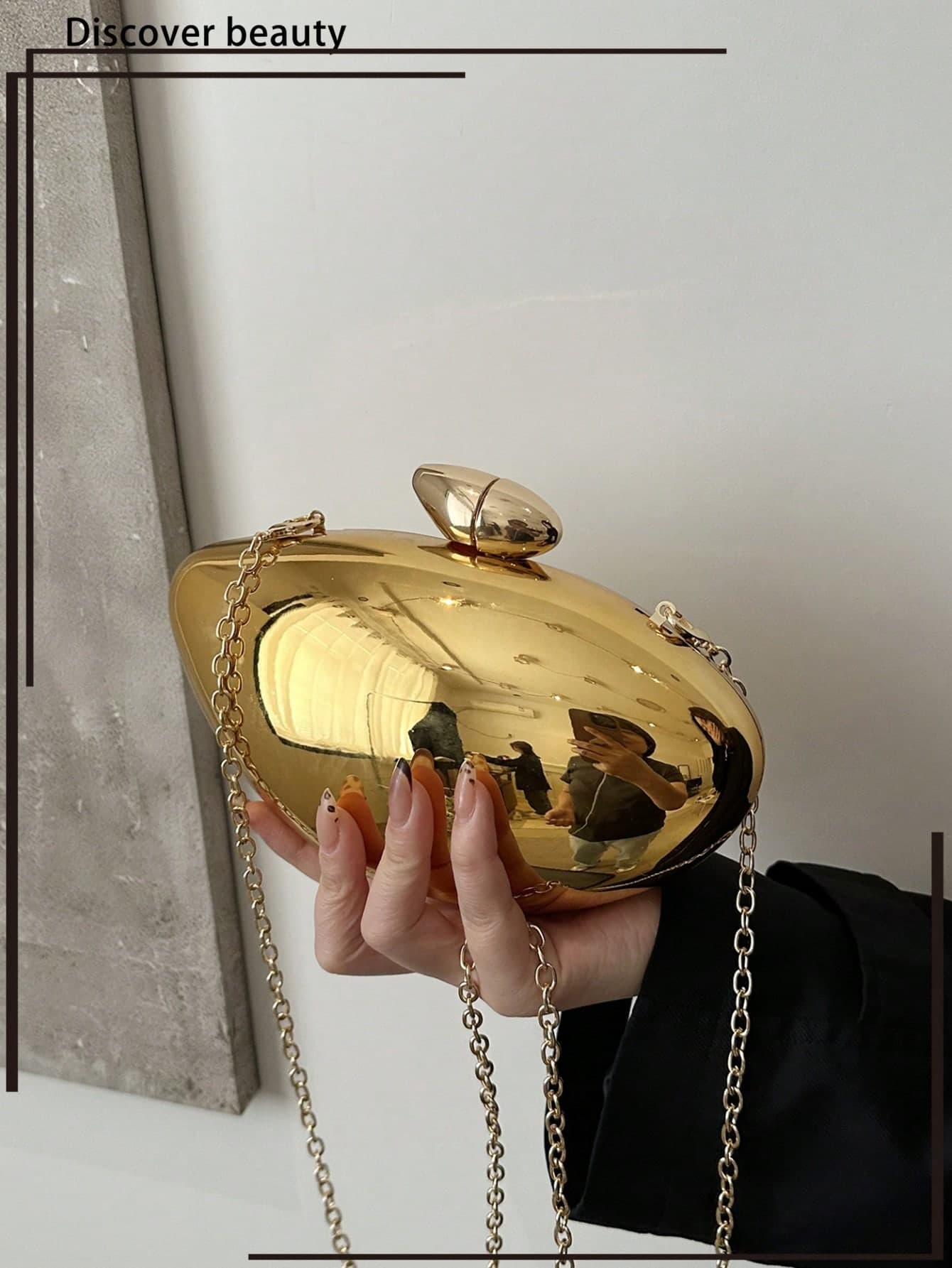 1pc New Metal-Plated Acrylic Clutch Bag, Removable Metal Long Chain, Crossbody Or Handheld, For Evening Parties, Weddings, Galas, Silver Or Gold Glossy Finish, Suitable For Women As Wedding, Party, Dating Gift, Elegant Prom Bag