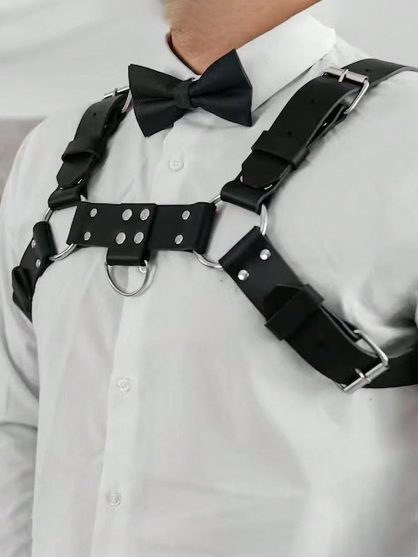 1pc Men's Black Leather Studded Harness Belt, Punk Style Adjustable Chest Strap For Stage Performance, Suitable For Festival Outfit Matching And Daily Wear Valentine's Day Valentines For Going Out Outfit Wedding Party And For Gift Halloween Accessories, Halloween Costumes Autumn-Winter Accessories Halloween Costume,Suitable For Teens, Youth,Men,Casual, Outdoor, Athletic, Vacation, Graduation Gifts, Birthday, Daily Wear