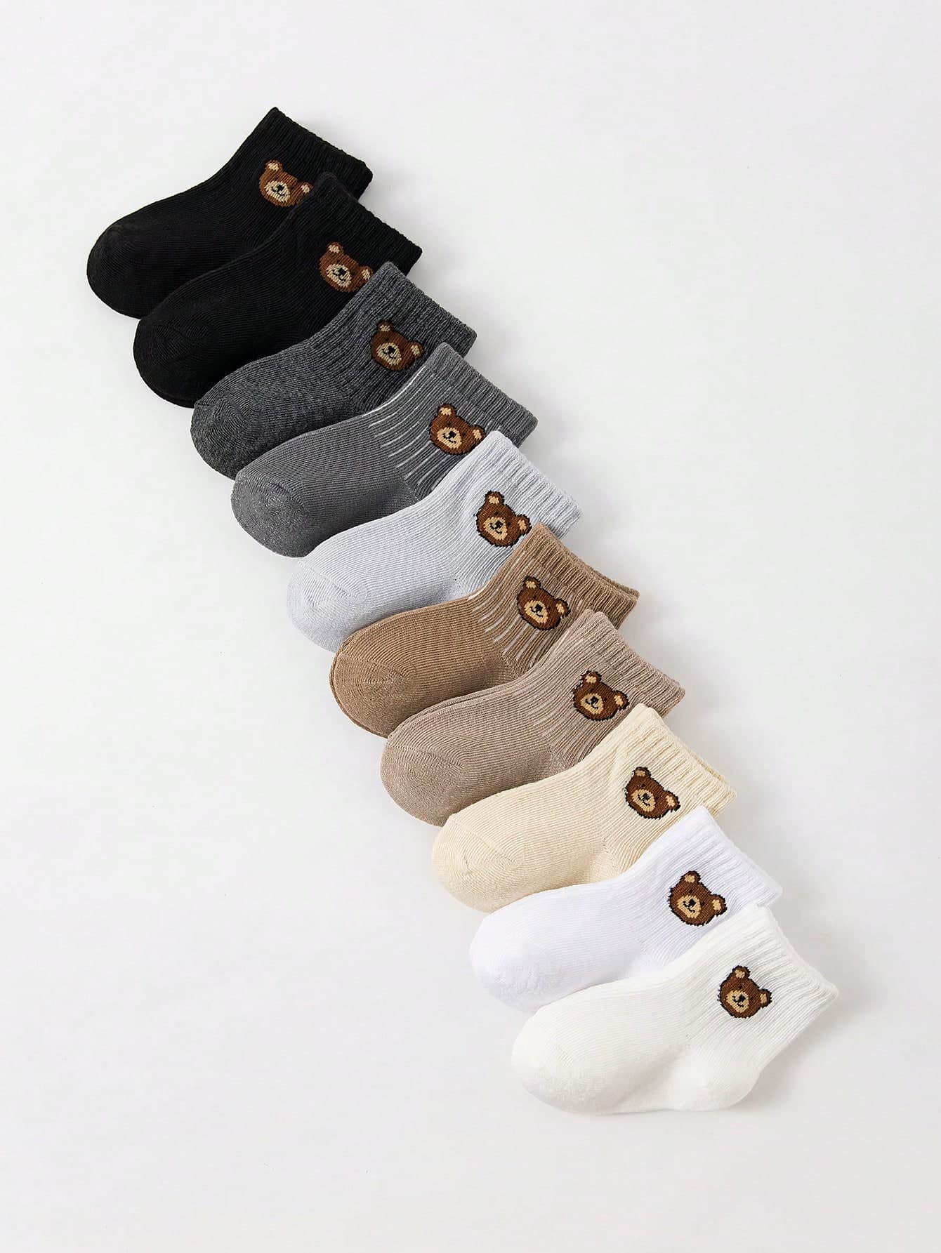 10 Pairs Baby Cute Bear Pattern Socks, Soft Unisex Toddler Socks