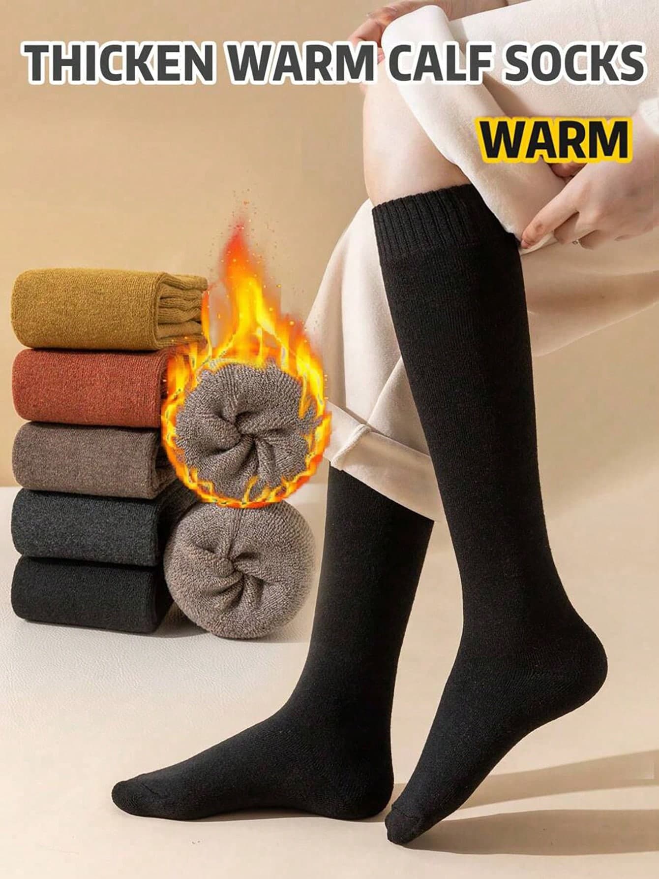 1 Pair Women's Thick Warm Over-The-Knee Socks, Soft Breathable Solid Color Thick Fleece Leg Warmers, Winter