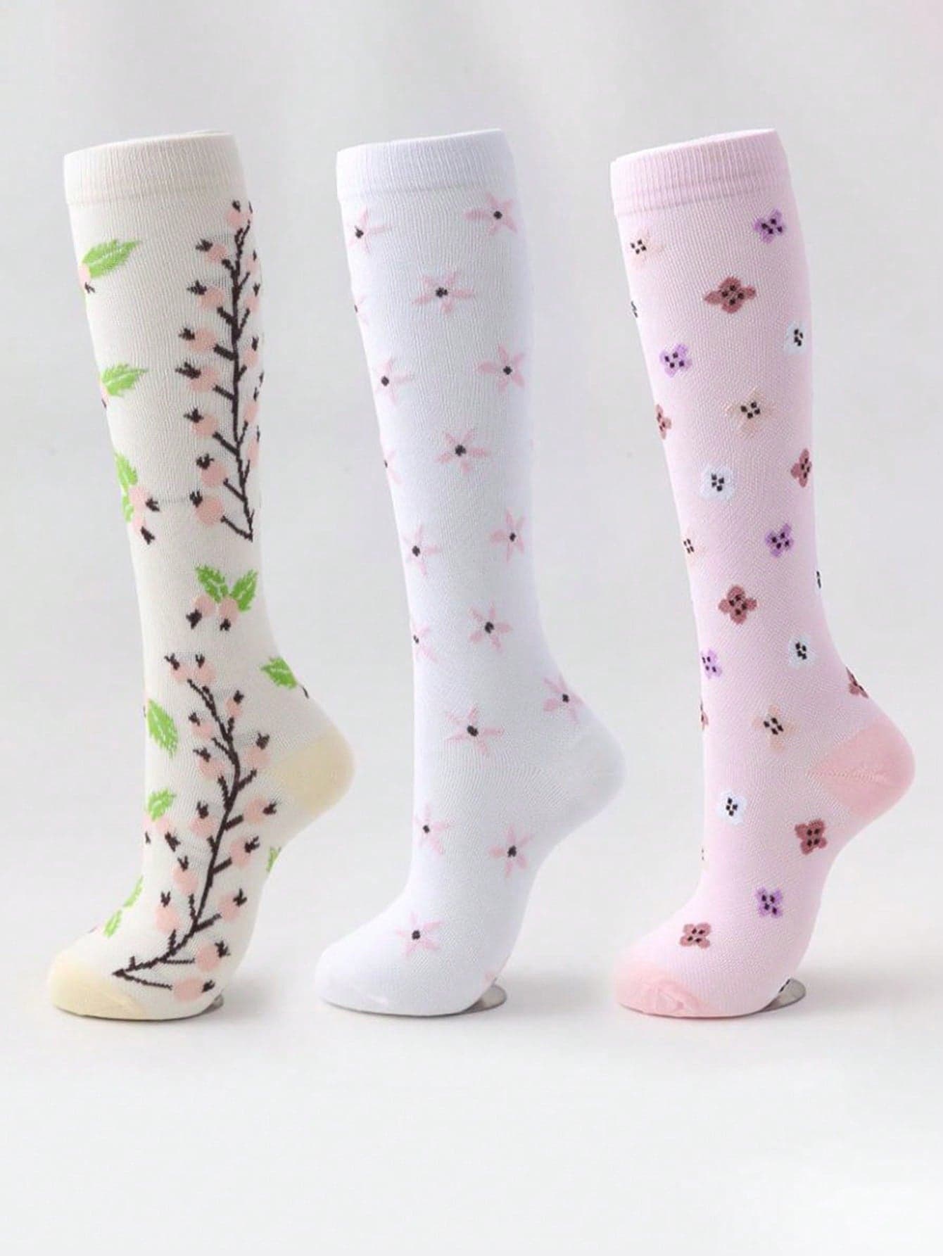 3pairs Sports Compression Socks For Women & Men, Jump Rope Running Calf Sleeve Elastic Long Stockings, Gym, Fall