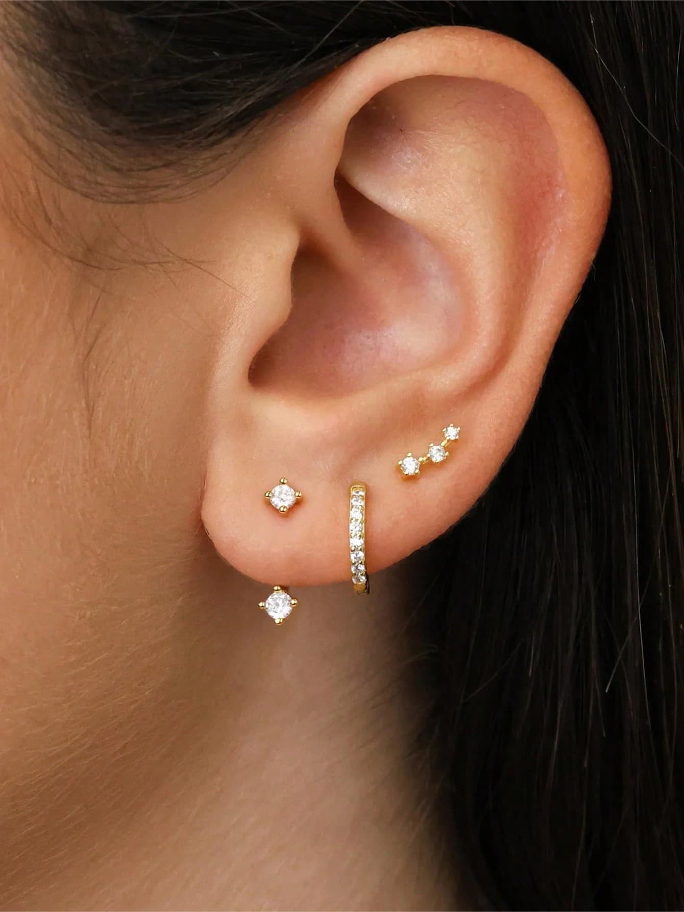 3 Pairs (8pcs) Elegant Gold Earrings, Jewelry Gift For Women