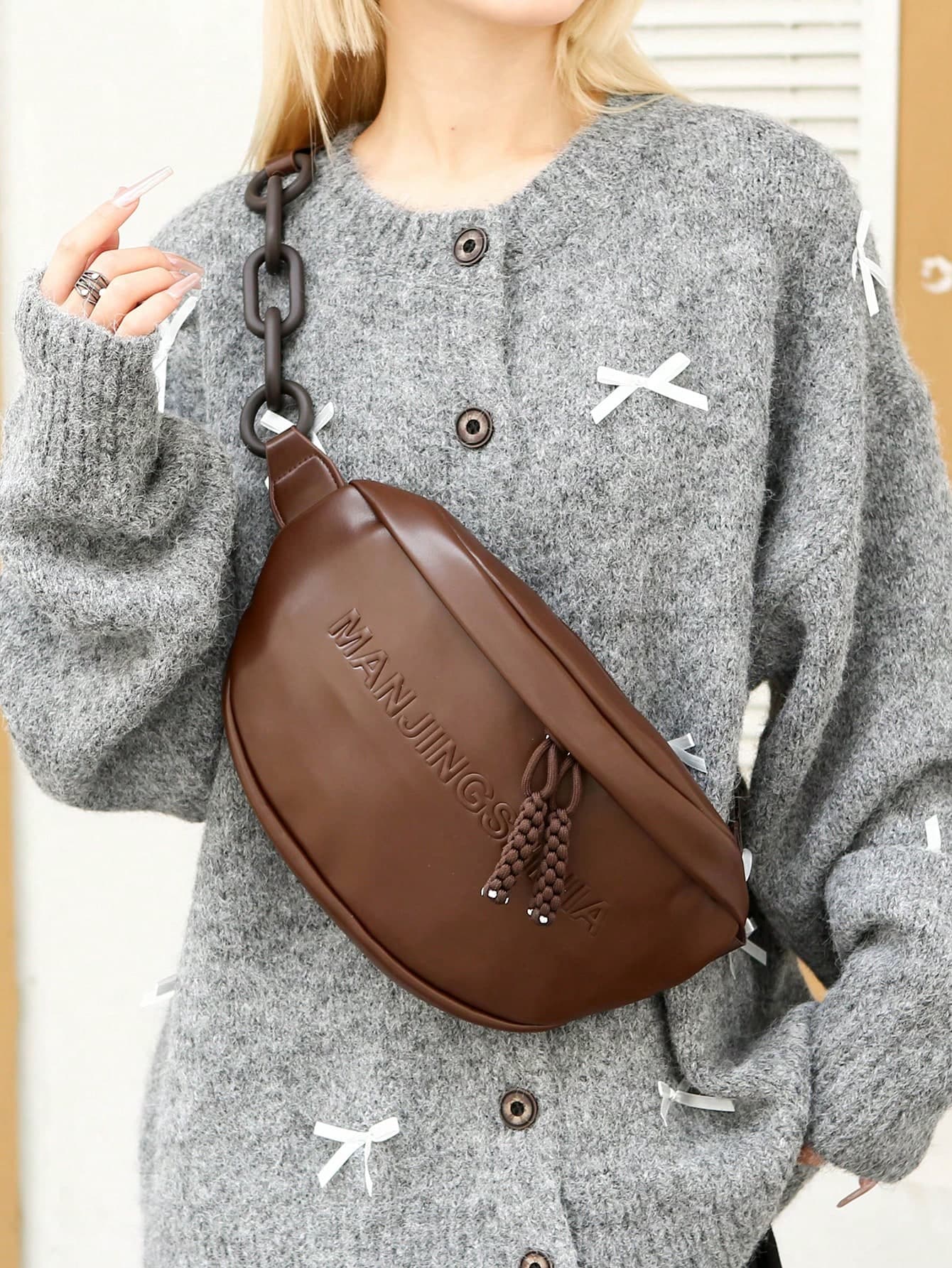 1pc Fashionable New Coffee Brown PU Fanny Pack, Suitable For Commuting, Travel, Daily Outing, Vacation, Date Gift, Simple & Generous, Large Capacity Shoulder Crossbody Bag
