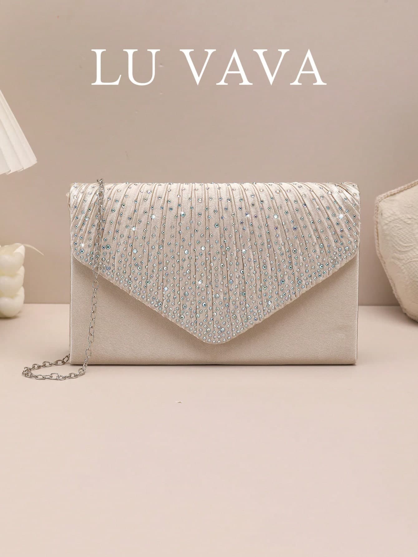 Small Envelope Bag Pleated Detail Rhinestone Decor Valentines, Best Choice Elegant Bag For Bridal Shower, Fashionable Clutch Bags For Woman ,Wedding , Wedding, Wedding Items