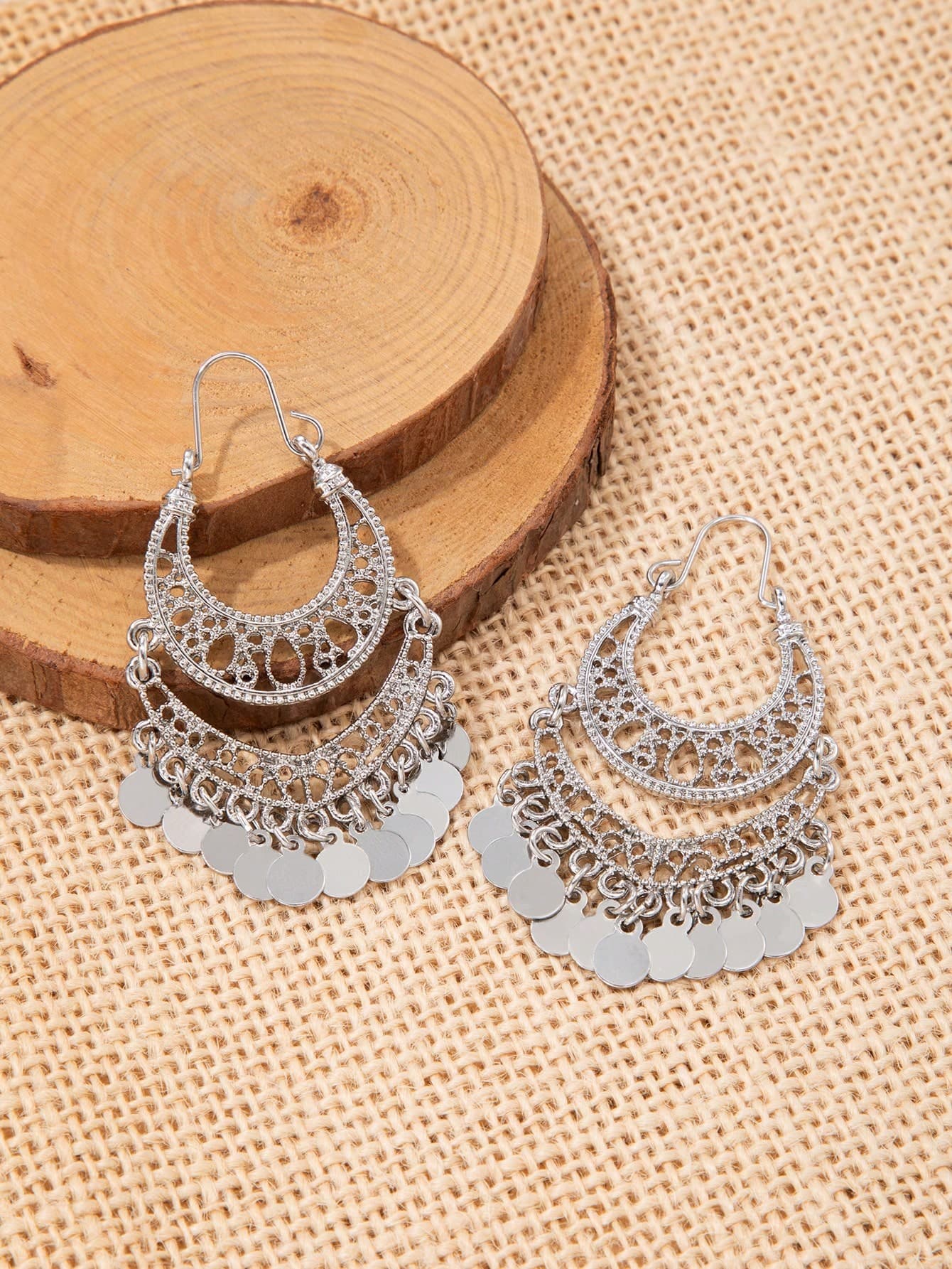 imoli 1pair Retro Alloy Geometric Circle Tassel Earrings, Fashionable Autumn/Winter Party Jewelry Gift (Circle Size Can Be Customized, Quantity Unspecified)