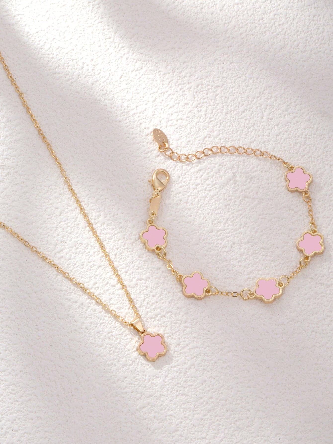2pcs/Set, 1pc Pendant Necklace + 1pc Bracelet, Fashionable Luxury Personalized Minimalist Gold Star Flower Oval Jewelry Set, Suitable As Girlfriend, Wedding, Graduation, Date Gift