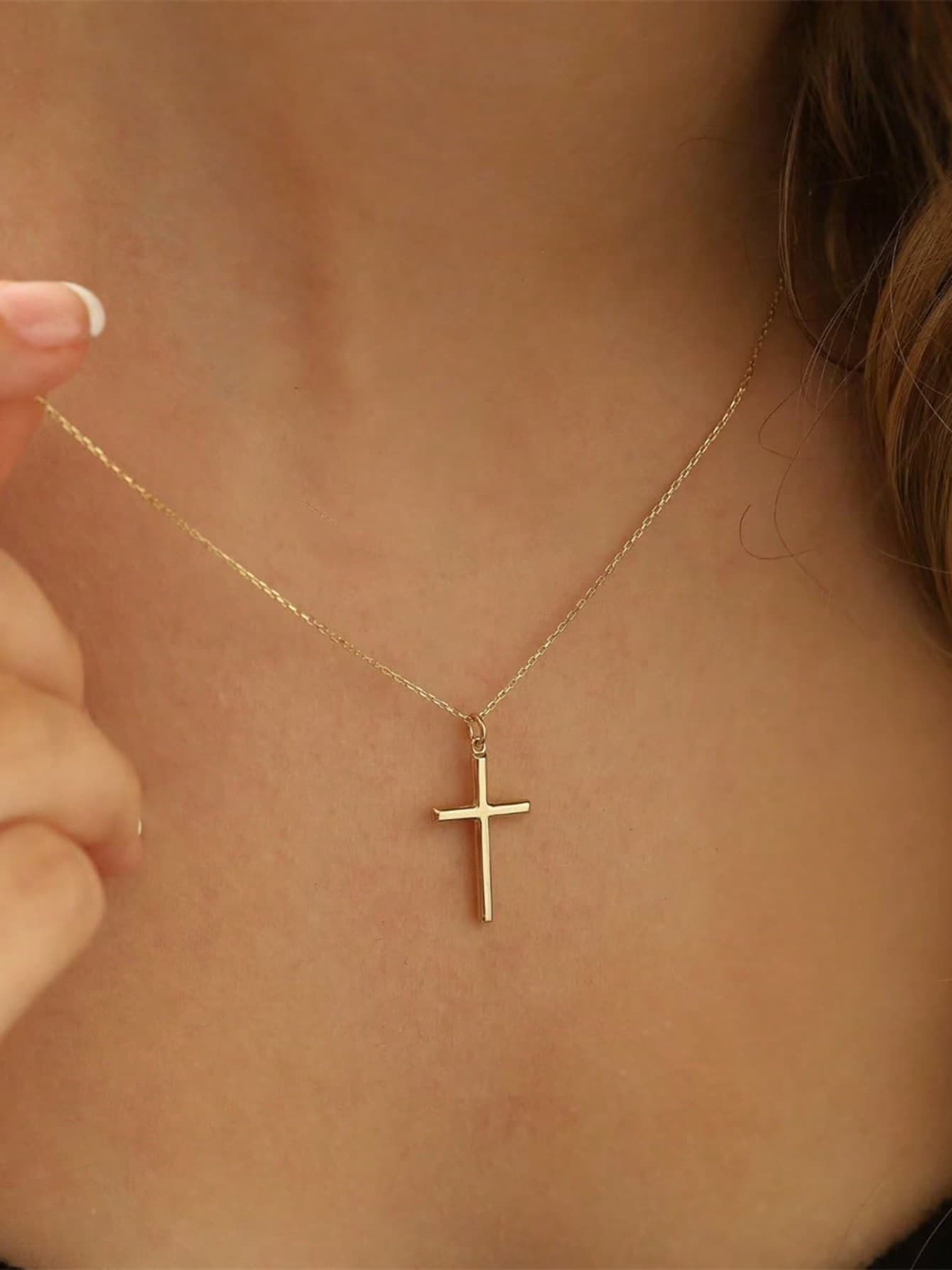 Women's Adjustable Gold Cross Necklace, Minimalist Religious Jewelry, Suitable For Daily Or Outdoor Wear, Christian Gift For Women