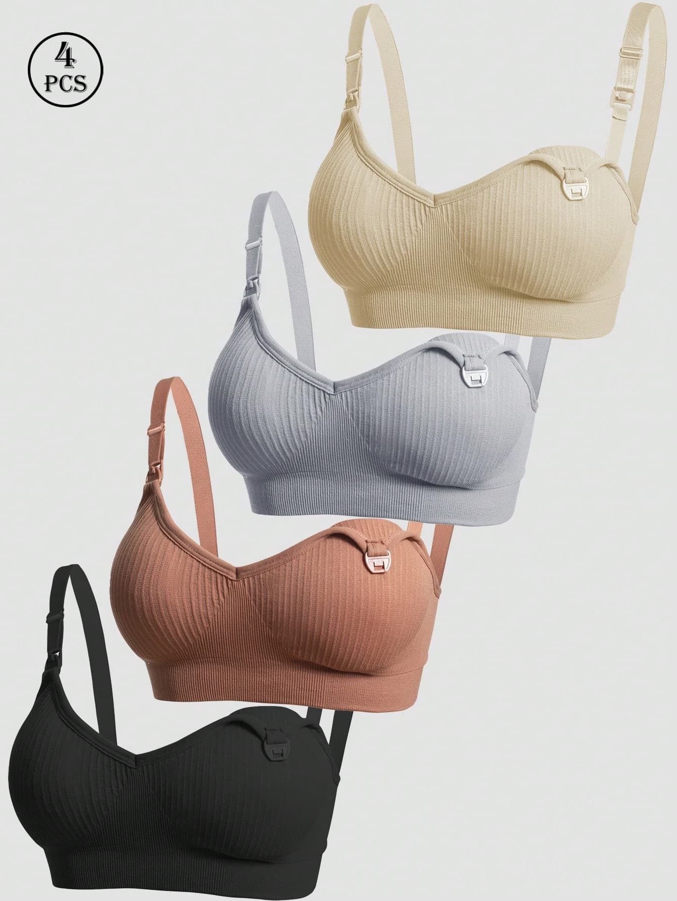 4pcs/Pack Maternity Nursing Bras, Sexy Front Clasp Breastfeeding Lingerie, Comfortable Nursing Bras
