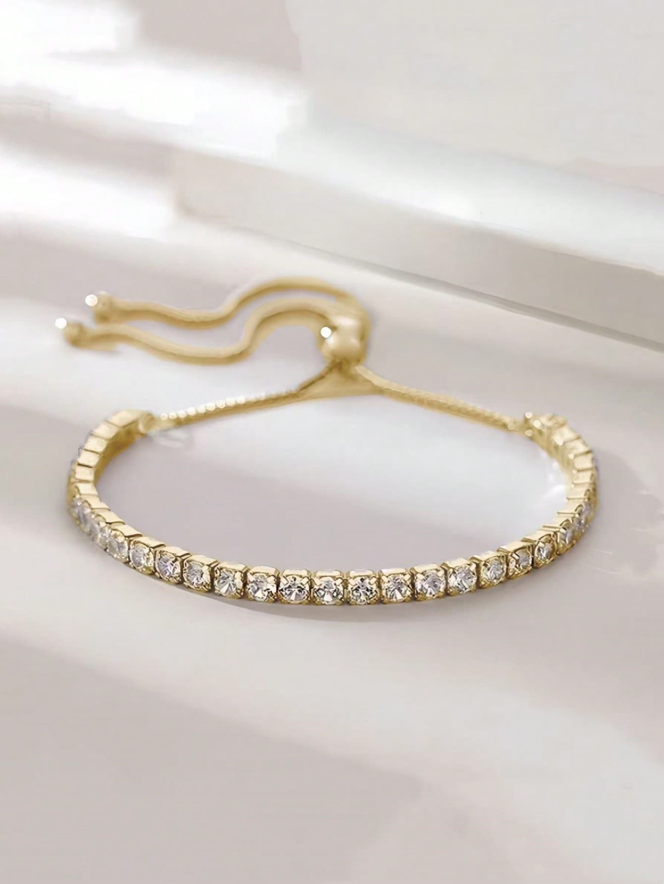 1pc Minimalist Luxurious Fully Pave Crystal Adjustable Bracelet, Suitable For Women's Daily, Festival And Party Wear