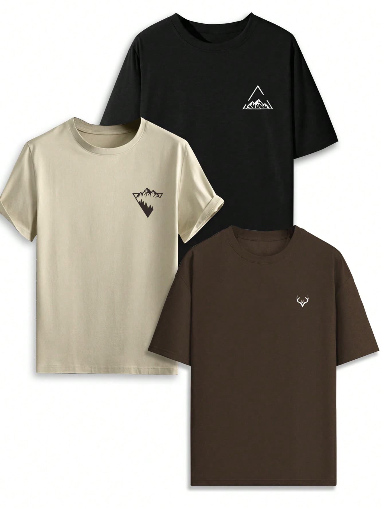 3pcs/Set Men's Simple Graphic Print Crew Neck Short Sleeve Casual T-Shirts, Summer