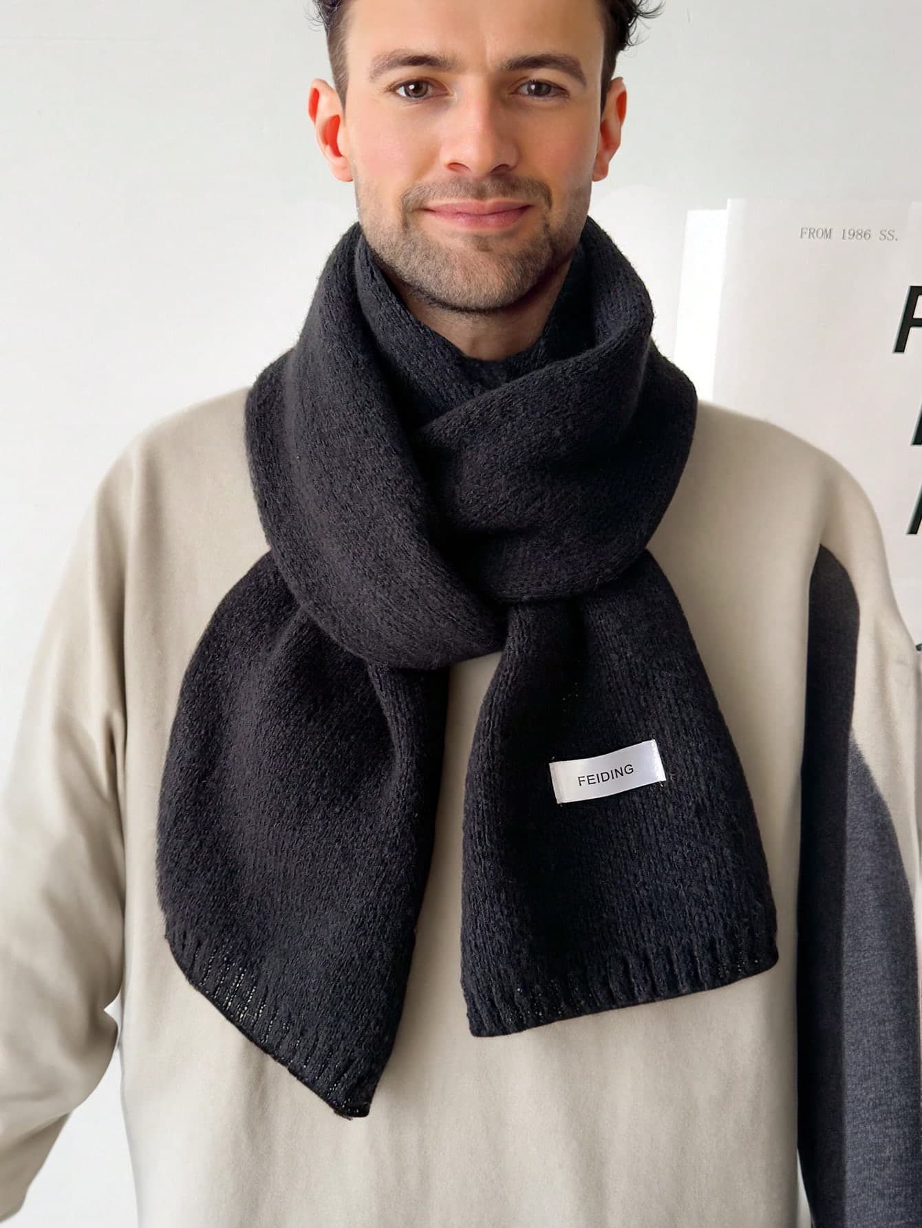 1pc Men's Solid Color Knitted Warm Thickened Decorative Scarf Neck Warmer, For Winter Men Accessories, Holiday, Travel, Festival
