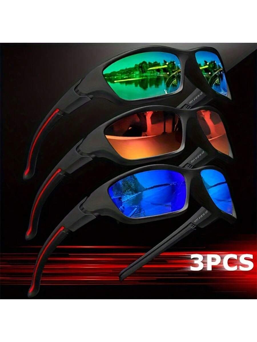 3pcs/Set Men's Casual Plastic Frame Fashion Colorful Lens Fashion Glasses, Suitable For Travel, Costume, Driving