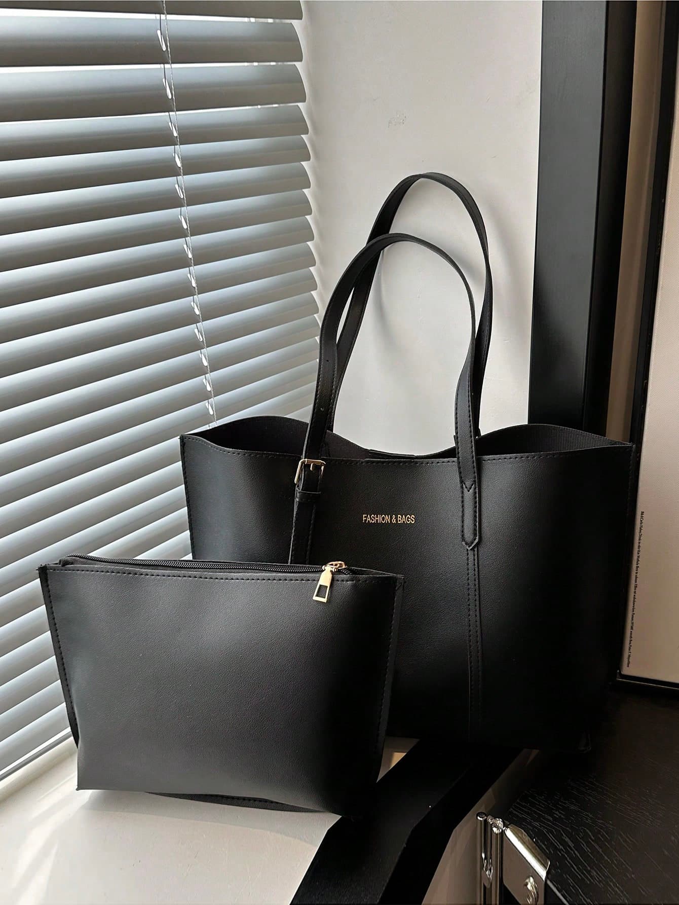 2pcs/Set Fashionable Casual Small Letter PU Tote Bag & Minimalist Clutch Wallet, Suitable For Women Shopping, Commuting, Travel And Daily Use
