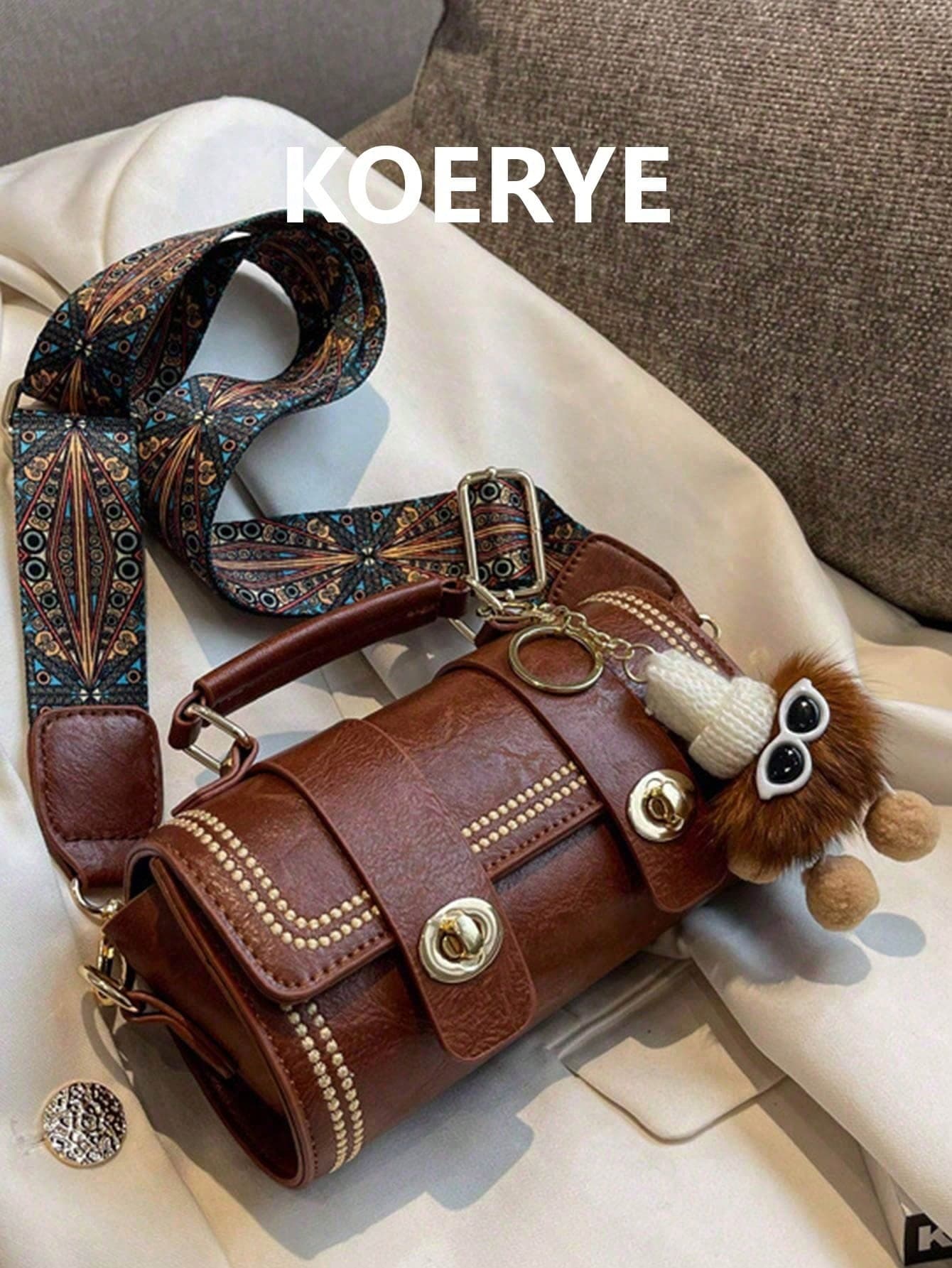 1pc Vintage Cylinder Handbag For Women, Daily Use (With Fuzzy Decor), Retro Inspired Bag For Women, Vintage Bag For Women
