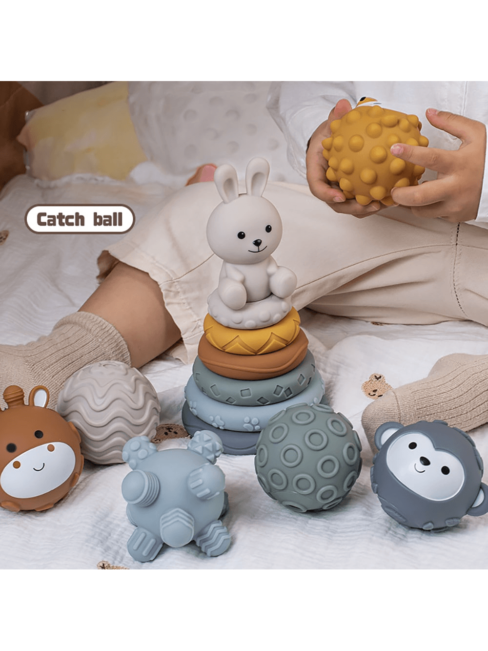 Stacking & Nesting Baby Toys Set,Toddlers Sensory Educational Baby Blocks - Developmental Teething Learning Stacker.Early Learning Toys